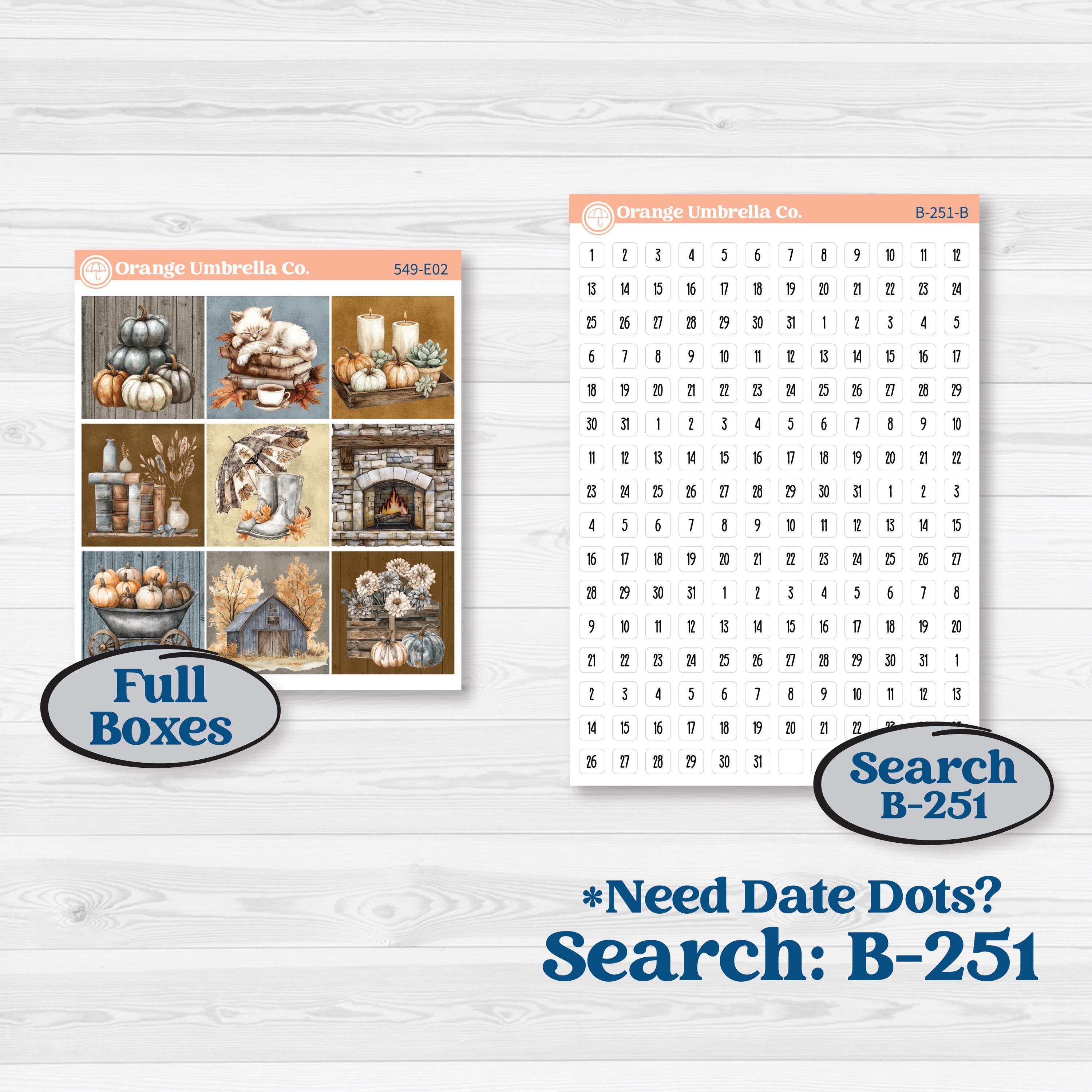 Blue Autumn Planner Kit | Hobonichi Cousin Weekly & Daily Planner Kit Stickers | Farmhouse Fall | KIT-549-E