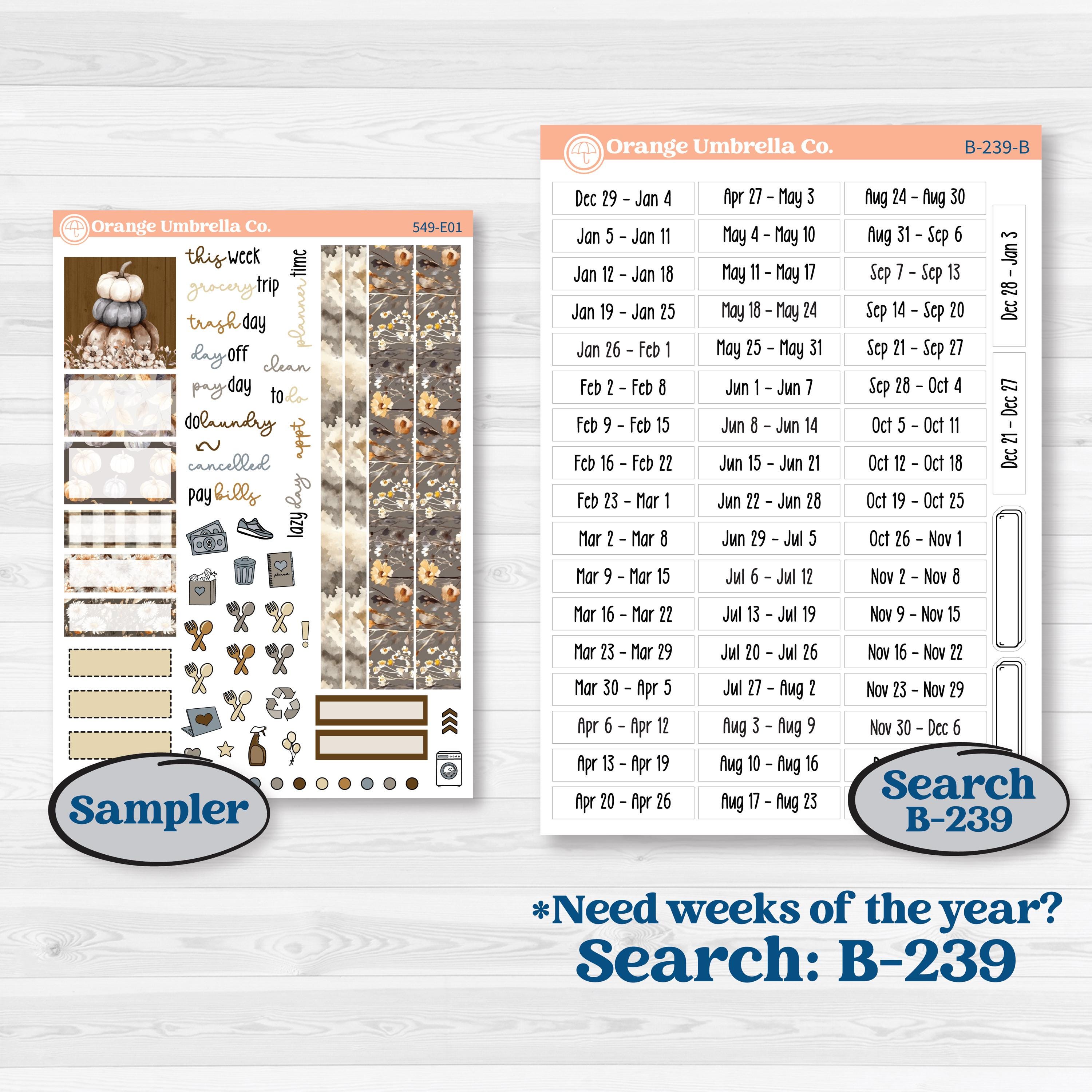 Blue Autumn Planner Kit | Hobonichi Cousin Weekly & Daily Planner Kit Stickers | Farmhouse Fall | KIT-549-E