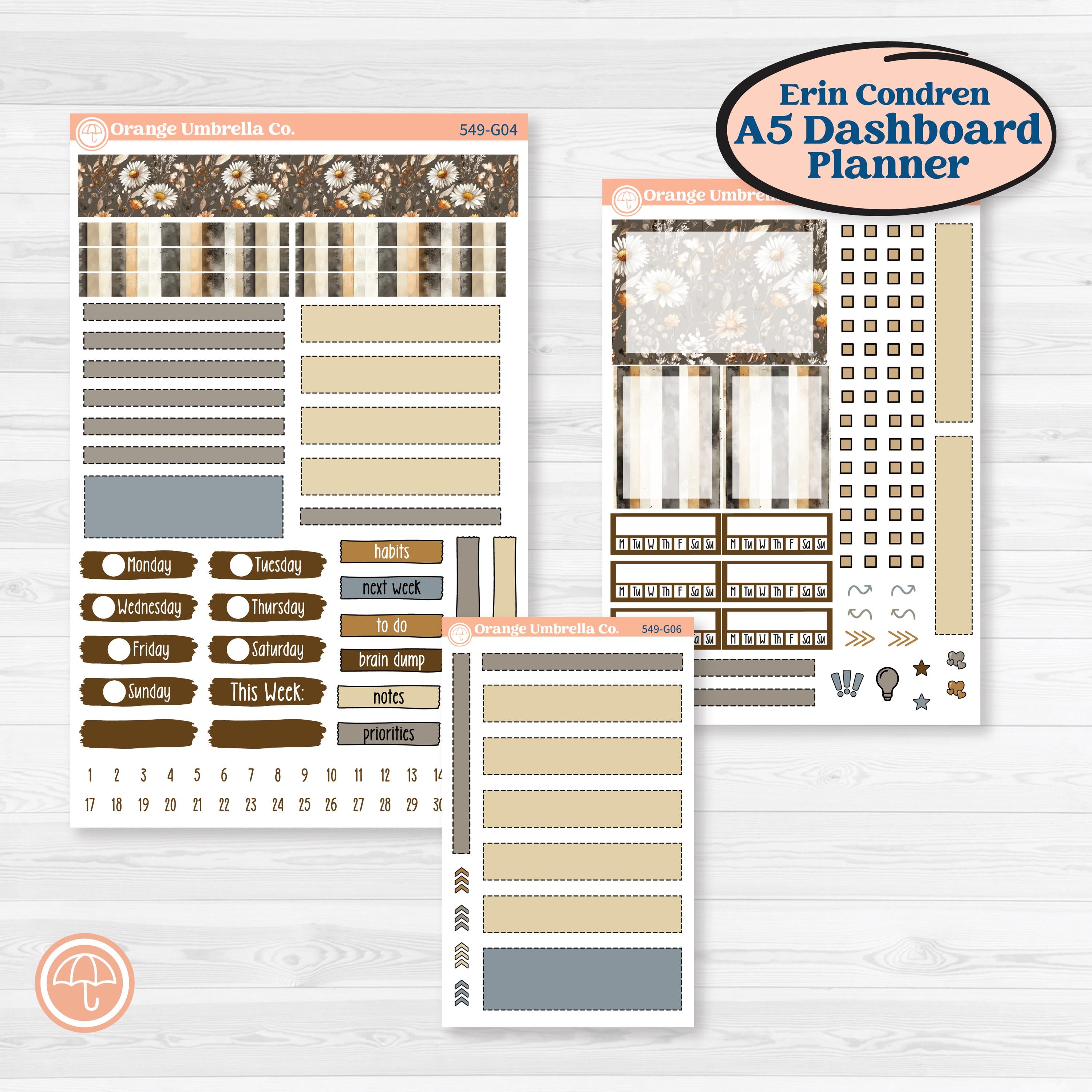 Blue Autumn Planner Kit | Erin Condren A5 Weekly Dashboard Planner Kit Stickers | Farmhouse Fall | KIT-549-G4