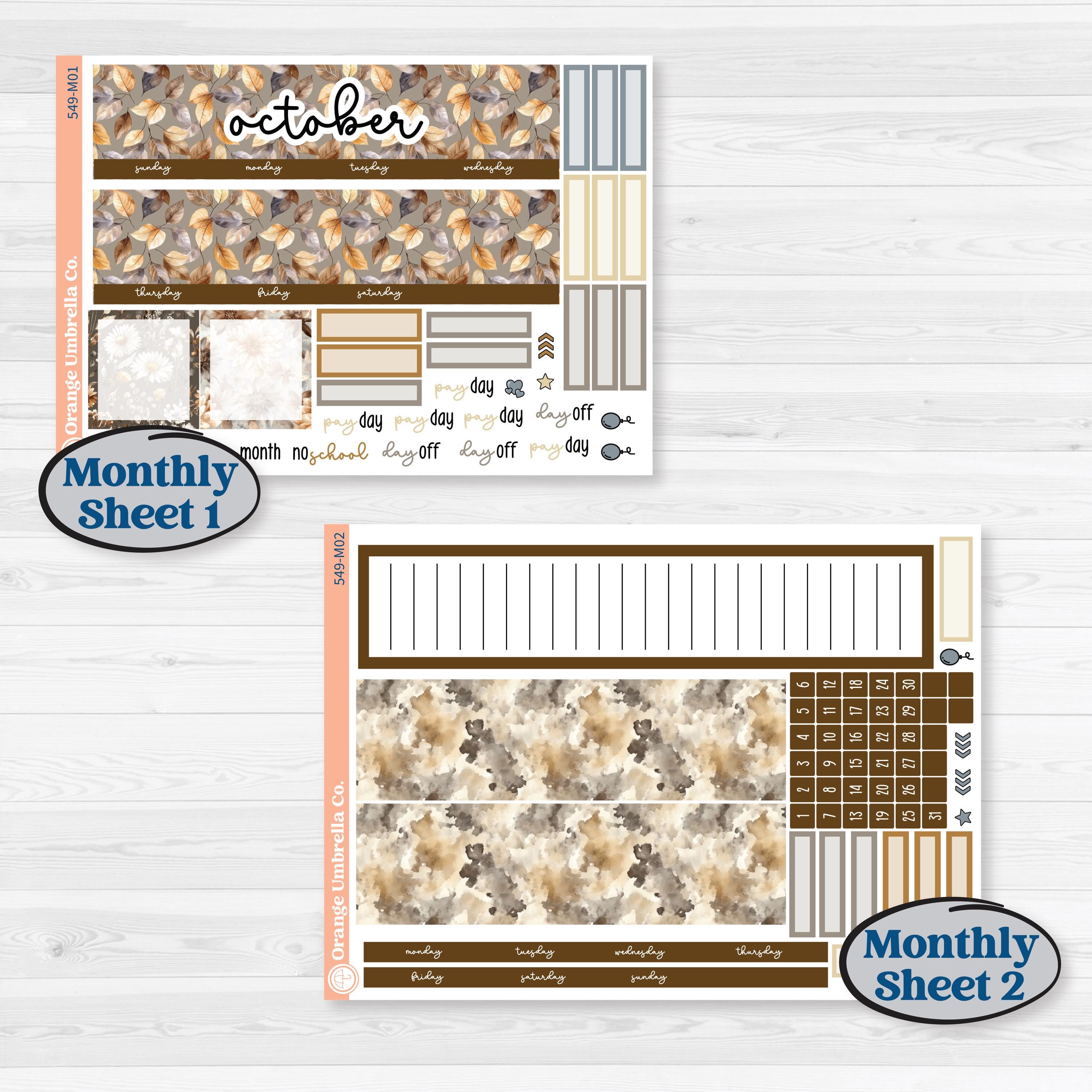 Blue Autumn Planner Kit | A5 Erin Condren Monthly & Productivity Dashboard Sticker Kit | Farmhouse Fall | KIT-549-M