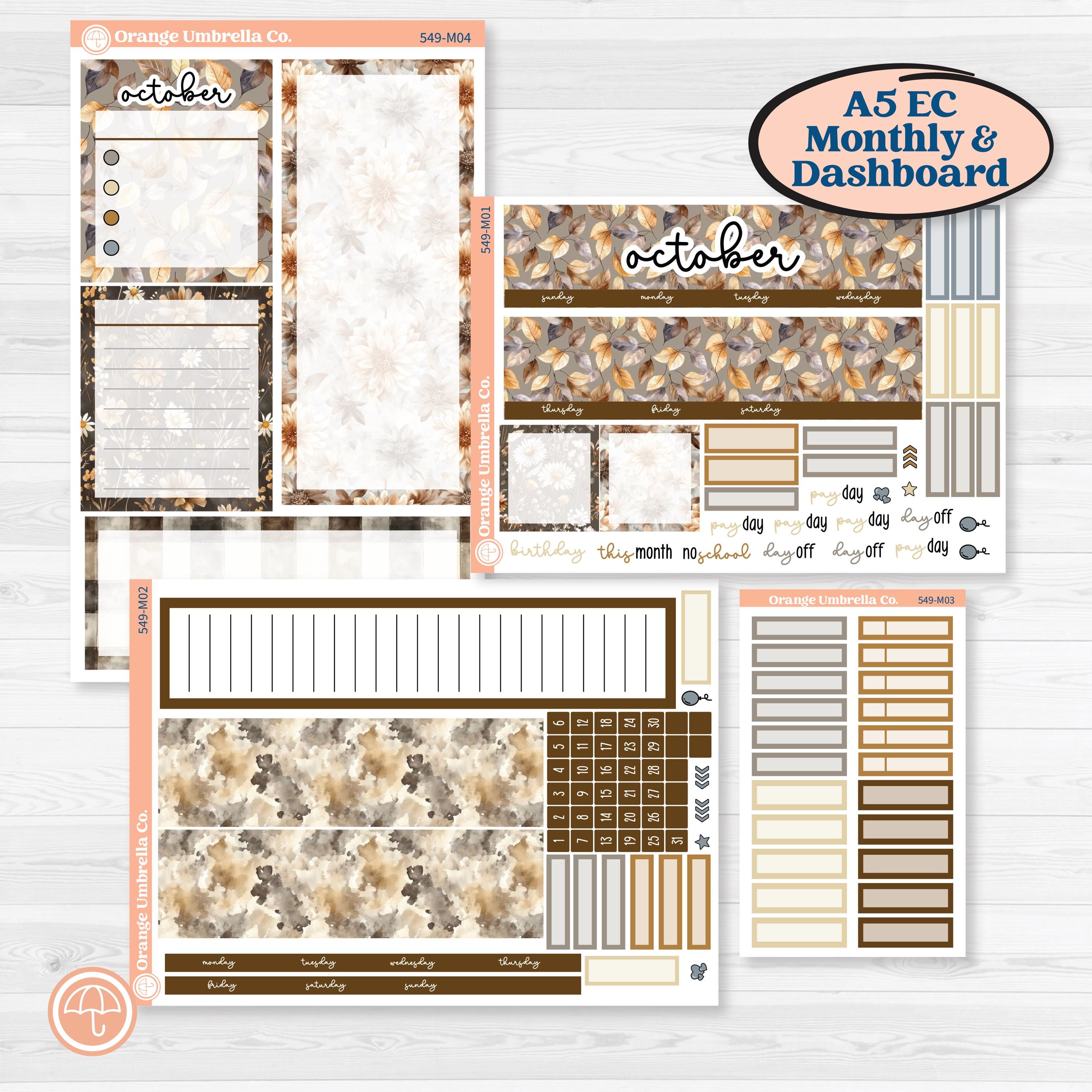 Blue Autumn Planner Kit | A5 Erin Condren Monthly & Productivity Dashboard Sticker Kit | Farmhouse Fall | KIT-549-M