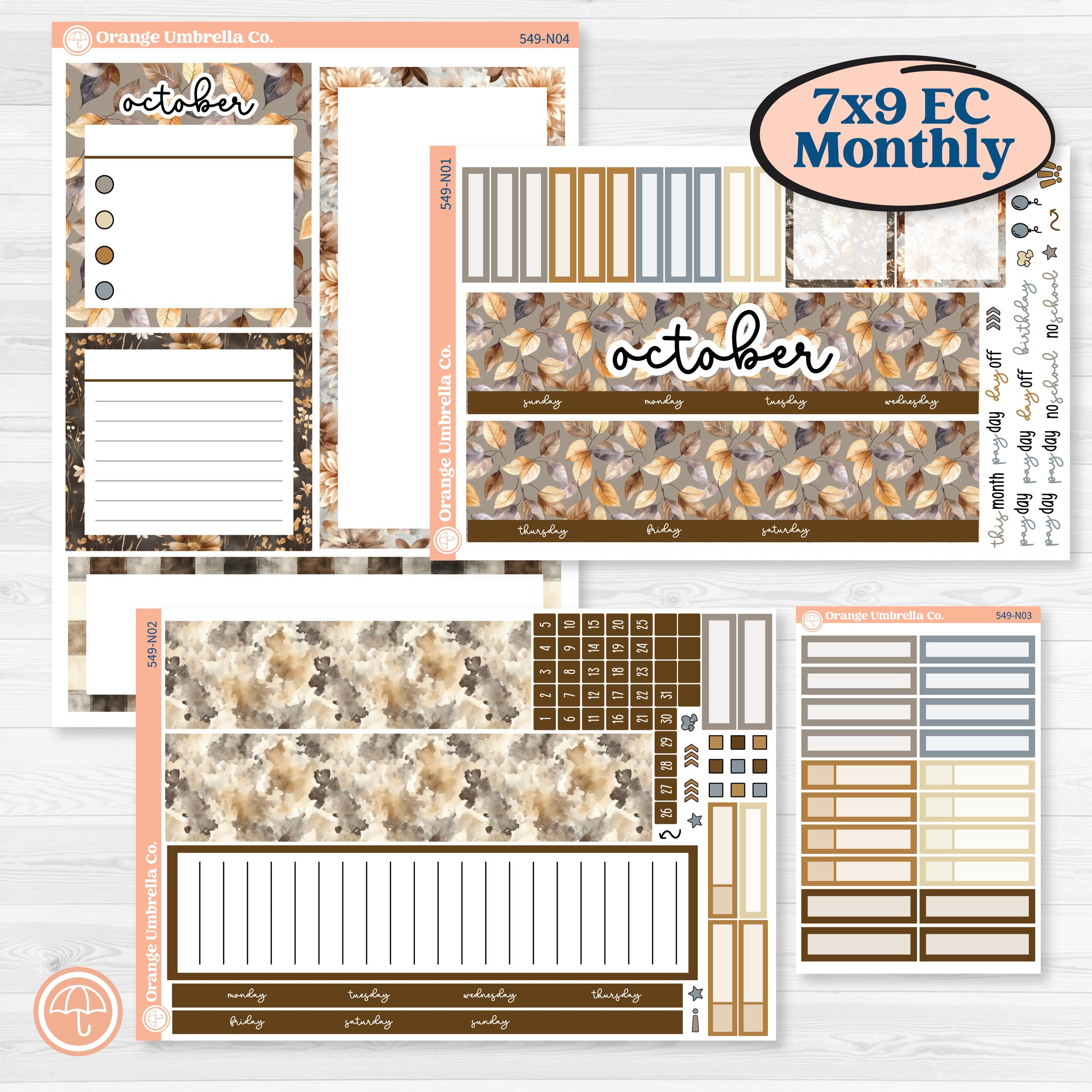 Blue Autumn Planner Kit | 7x9 Erin Condren Life Planner Monthly & Dashboard Sticker Kit | Farmhouse Fall | KIT-549-N