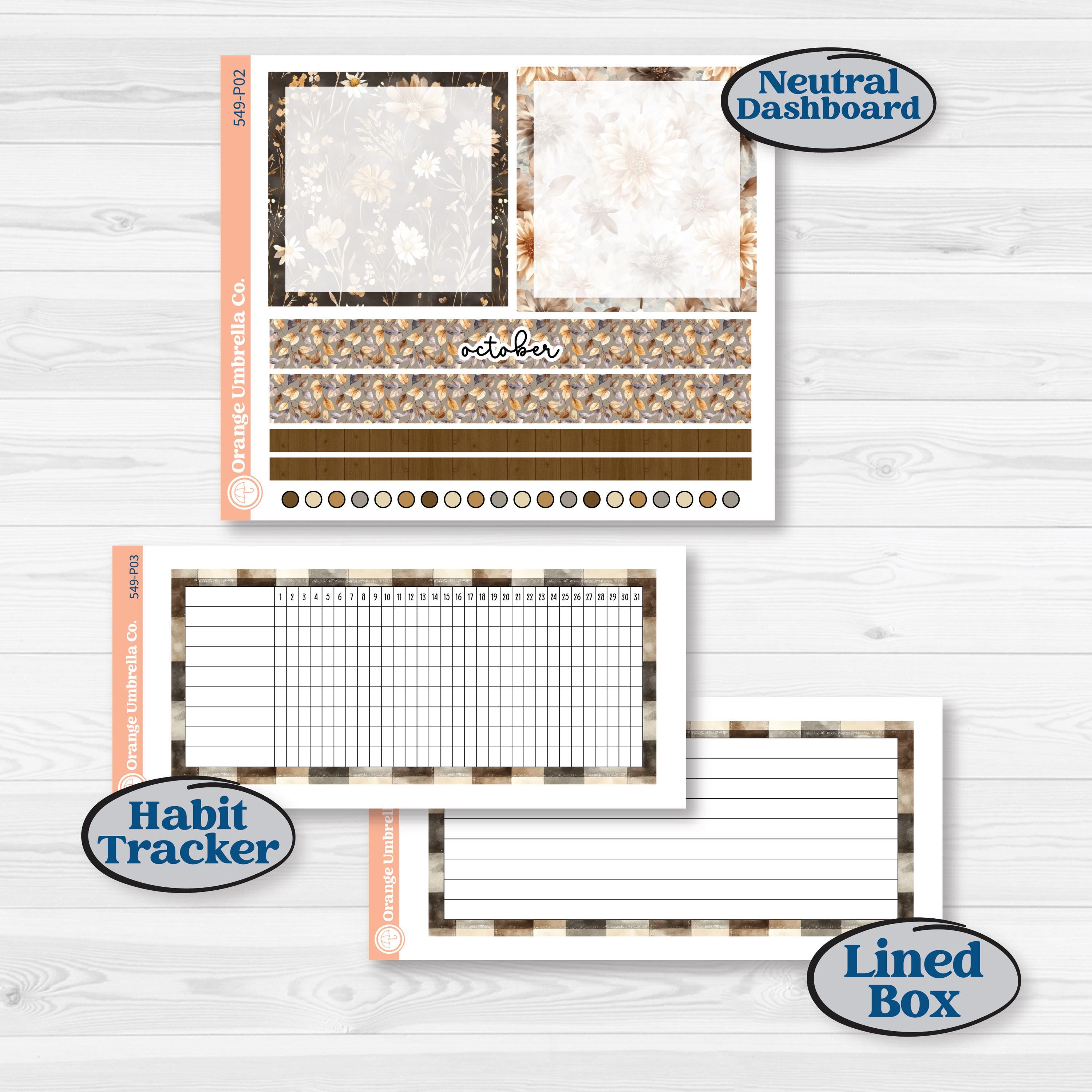 Blue Autumn Planner Kit | A5 Plum Monthly & Dashboard Planner Kit Stickers | Farmhouse Fall | KIT-549-P