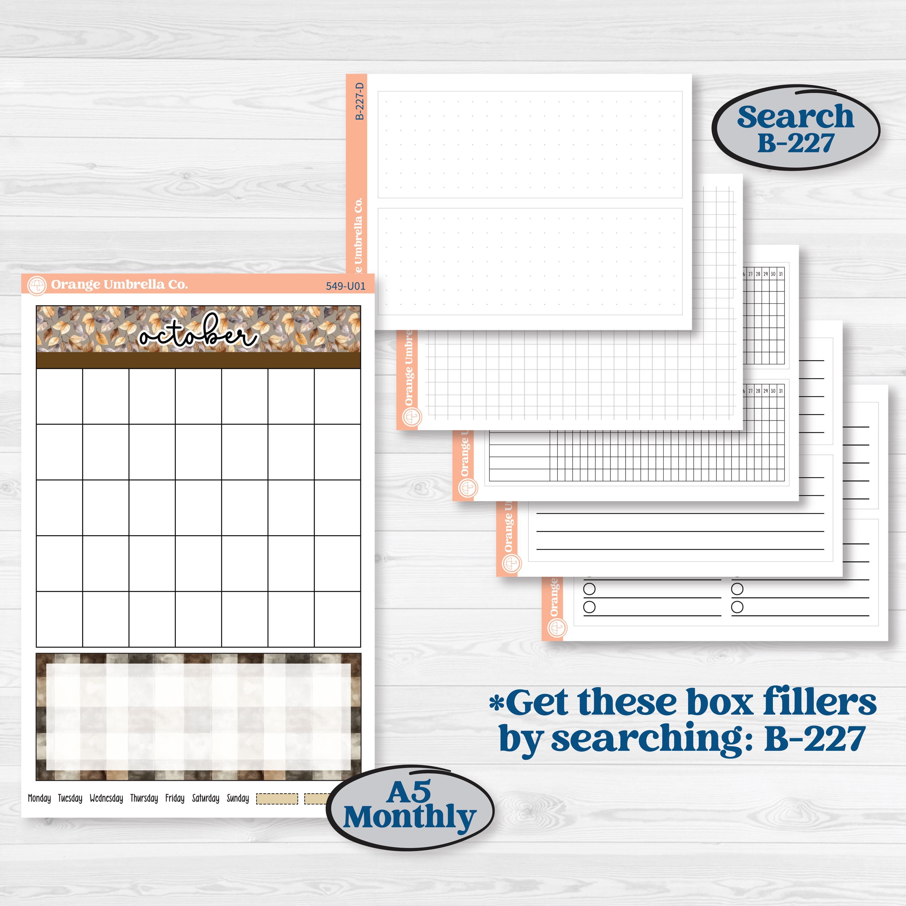 Blue Autumn Planner Kit | A5 or 7x9 Create Your Own Monthly Dashboard | Universal Reading Log Sticker Kit | Farmhouse Fall | KIT-549-U