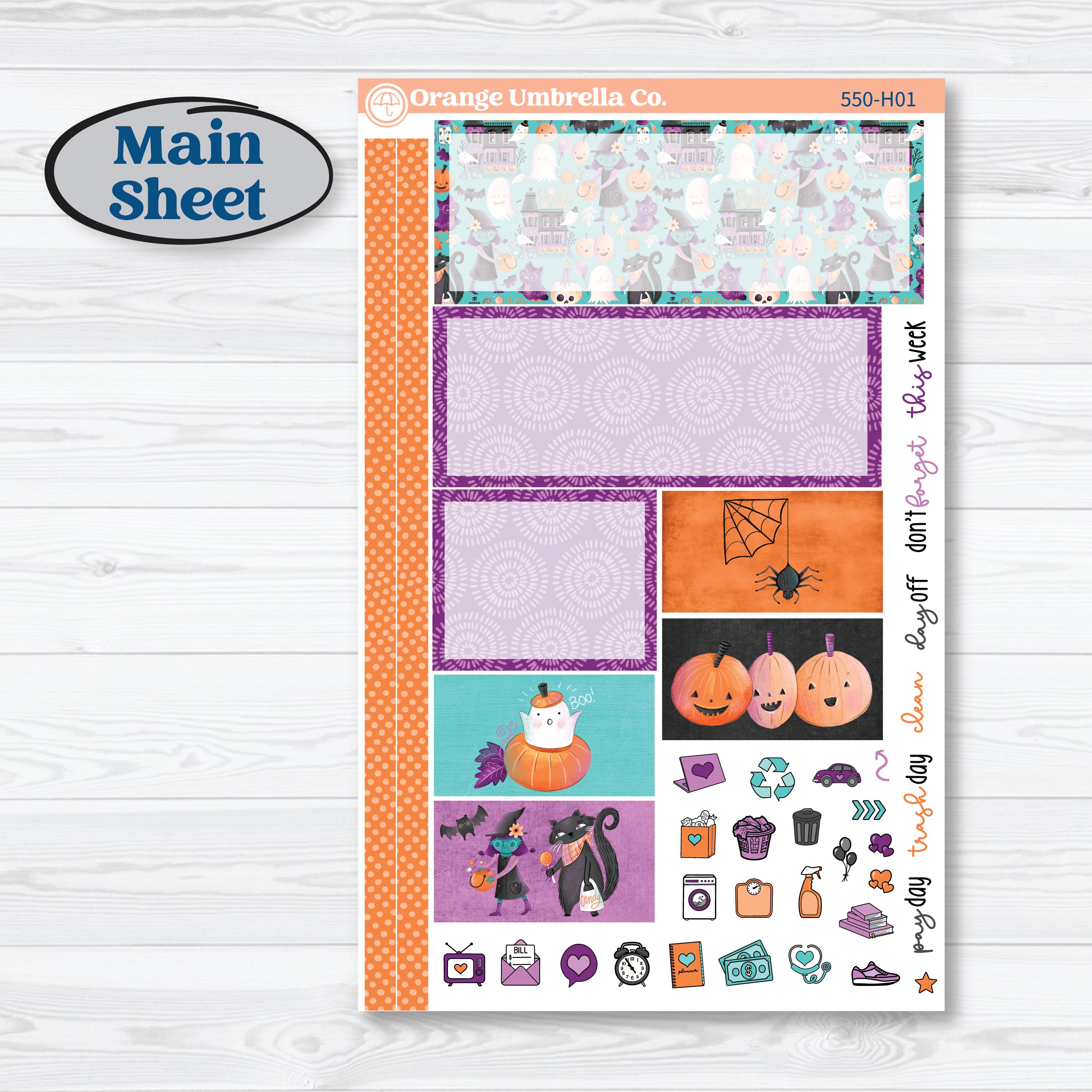 Halloween Planner Kit | Plum Vertical Priorities 7x9 Planner Kit Stickers | Sweetly Spooky | KIT-550-H