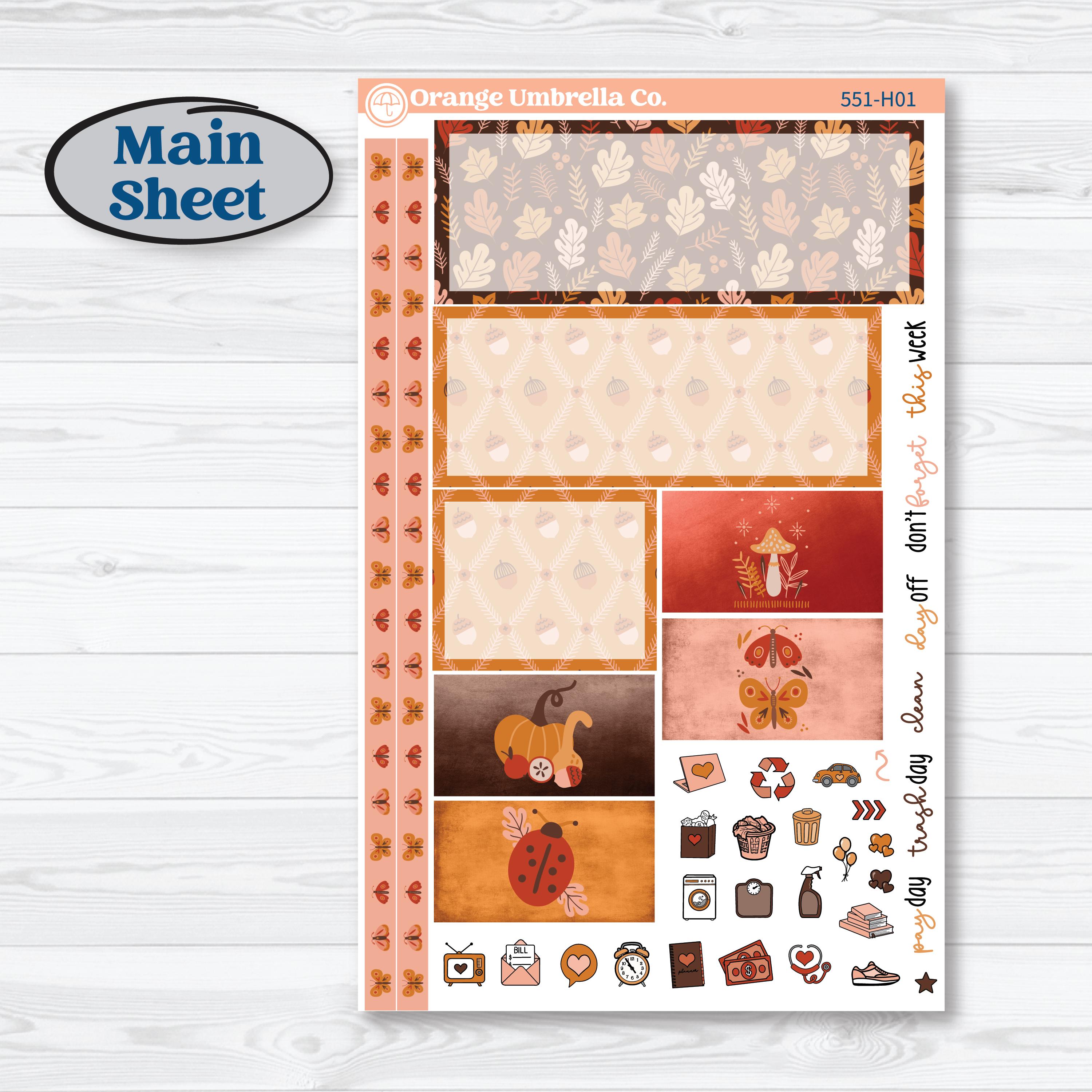 Fall Planner Kit | Plum Vertical Priorities 7x9 Planner Kit Stickers | Autumn Folk | KIT-551-H