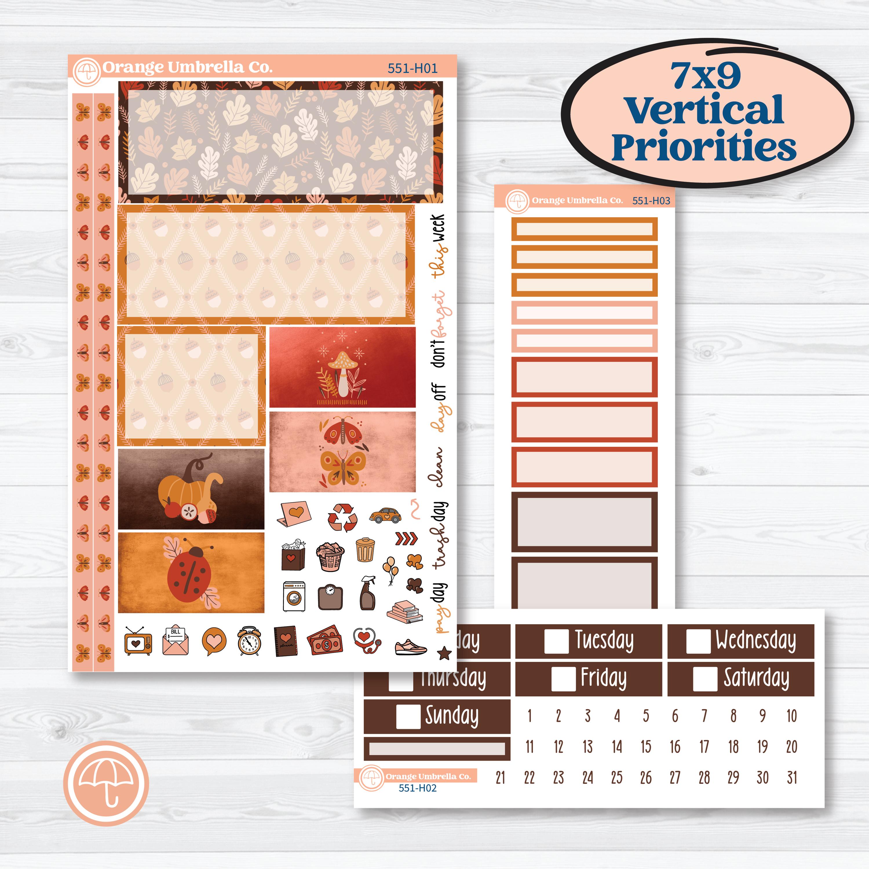 Fall Planner Kit | Plum Vertical Priorities 7x9 Planner Kit Stickers | Autumn Folk | KIT-551-H