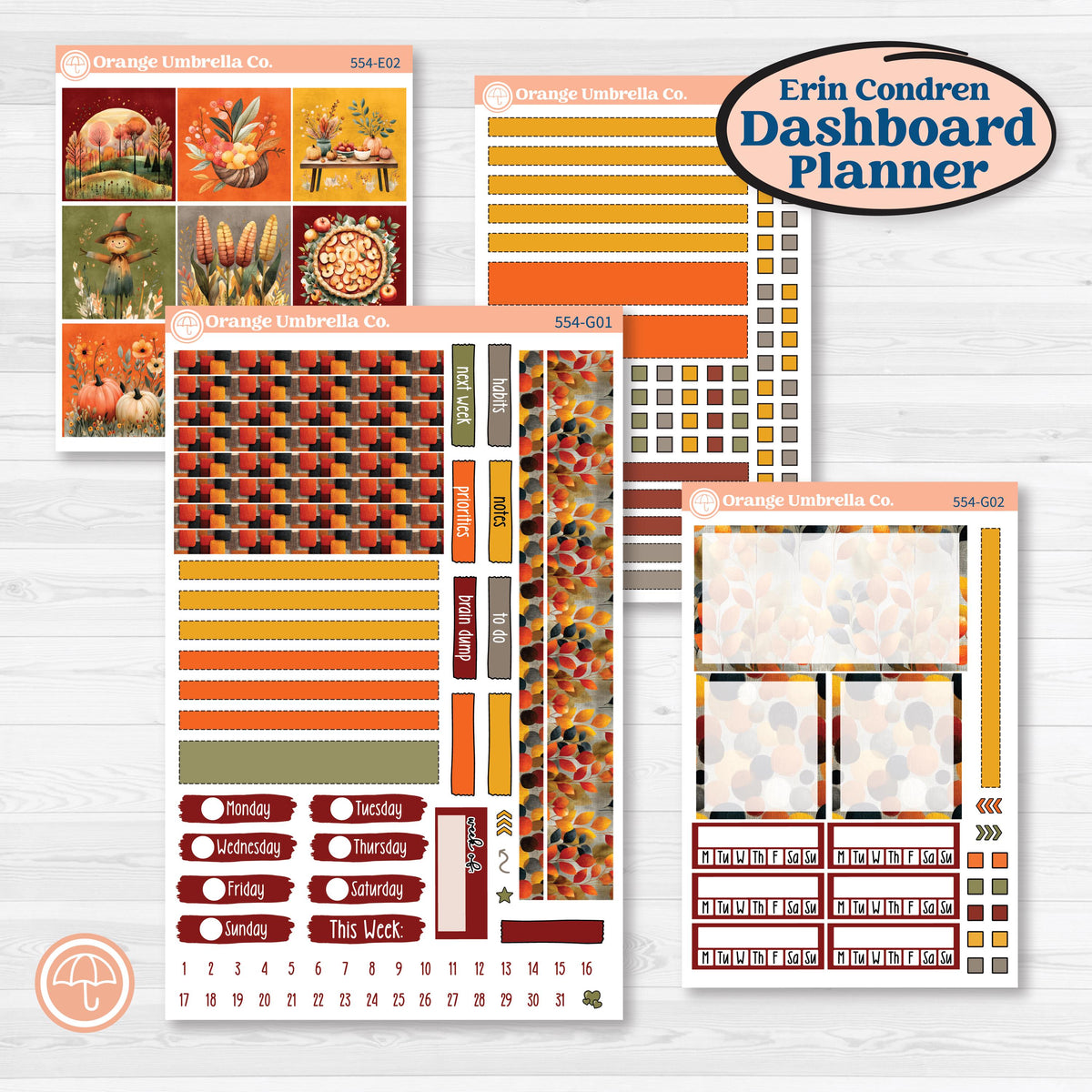 Thanksgiving Planner Kit | Erin Condren 7x9 Weekly Dashboard Planner Kit Stickers | Gather In Gratitude | KIT-554-G