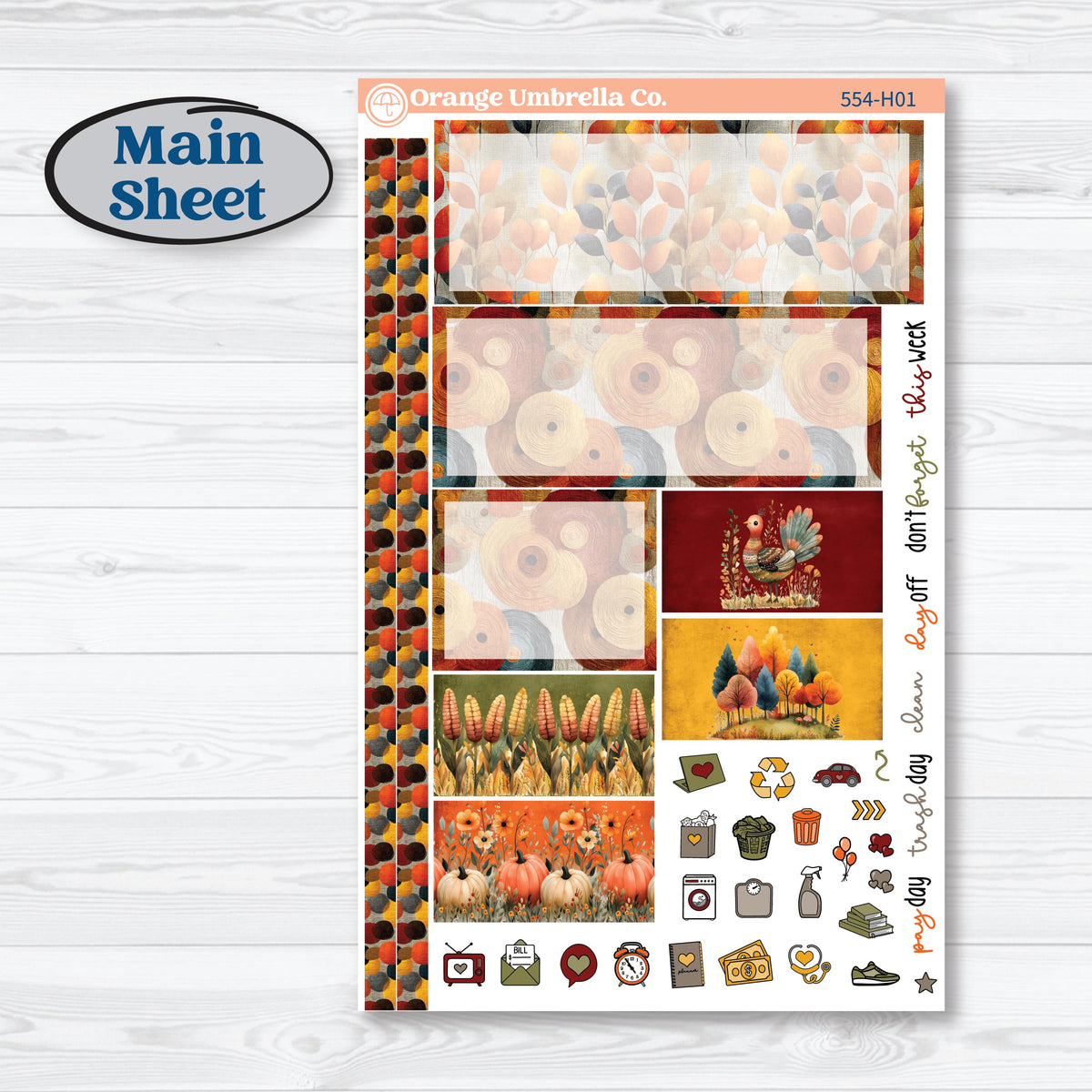 Thanksgiving Planner Kit | Plum Vertical Priorities 7x9 Planner Kit Stickers | Gather In Gratitude | KIT-554-H