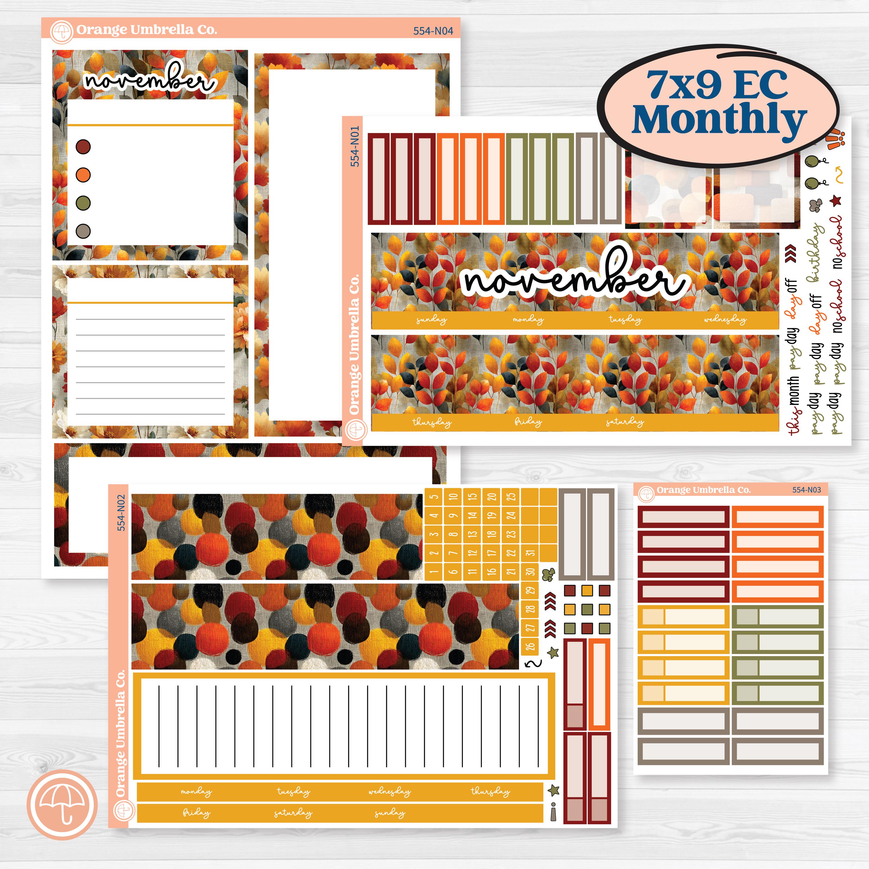 Thanksgiving Planner Kit | 7x9 Erin Condren Life Planner Monthly & Dashboard Sticker Kit | Gather In Gratitude | KIT-554-N