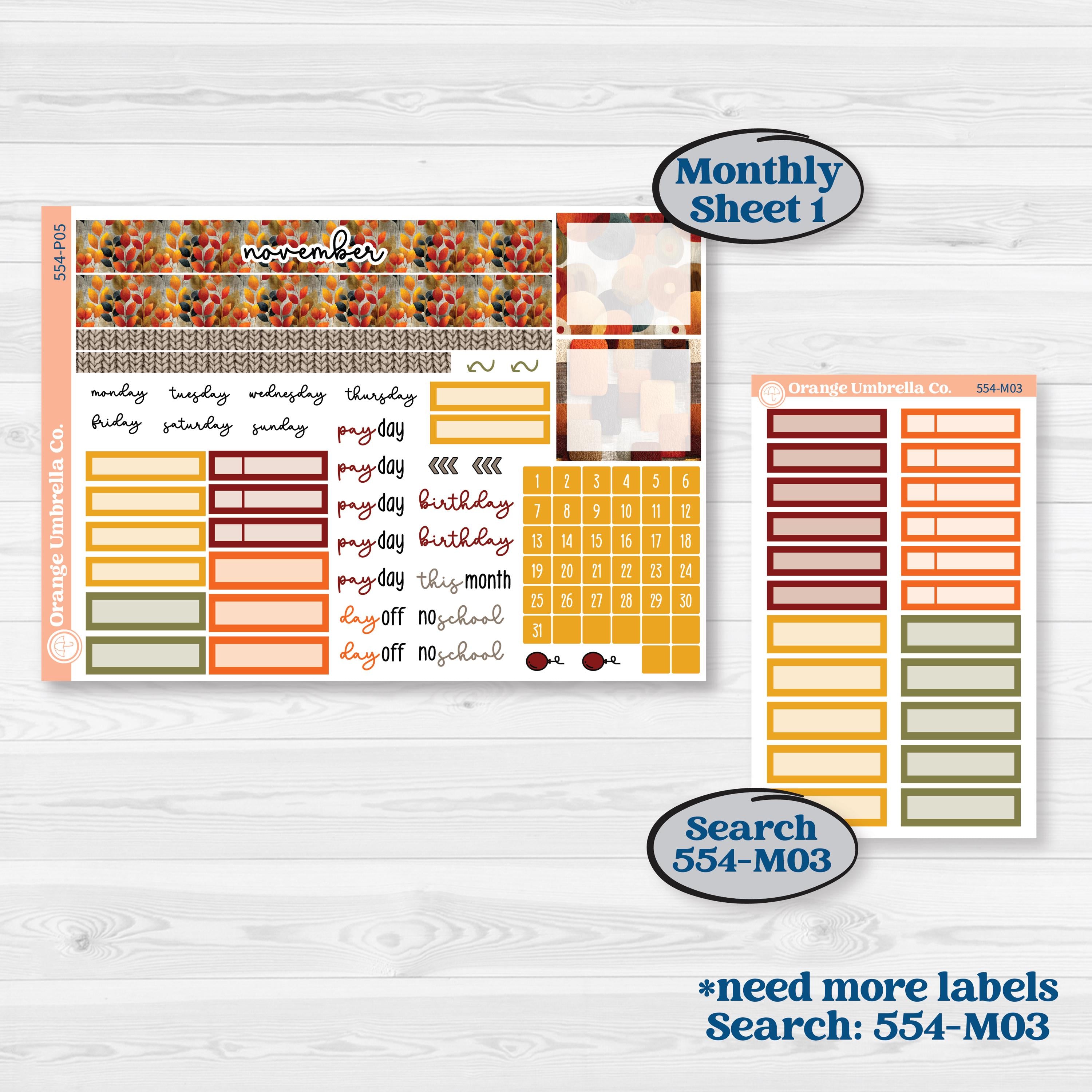 Thanksgiving Planner Kit | A5 Plum Monthly & Dashboard Planner Kit Stickers | Gather In Gratitude | KIT-554-P