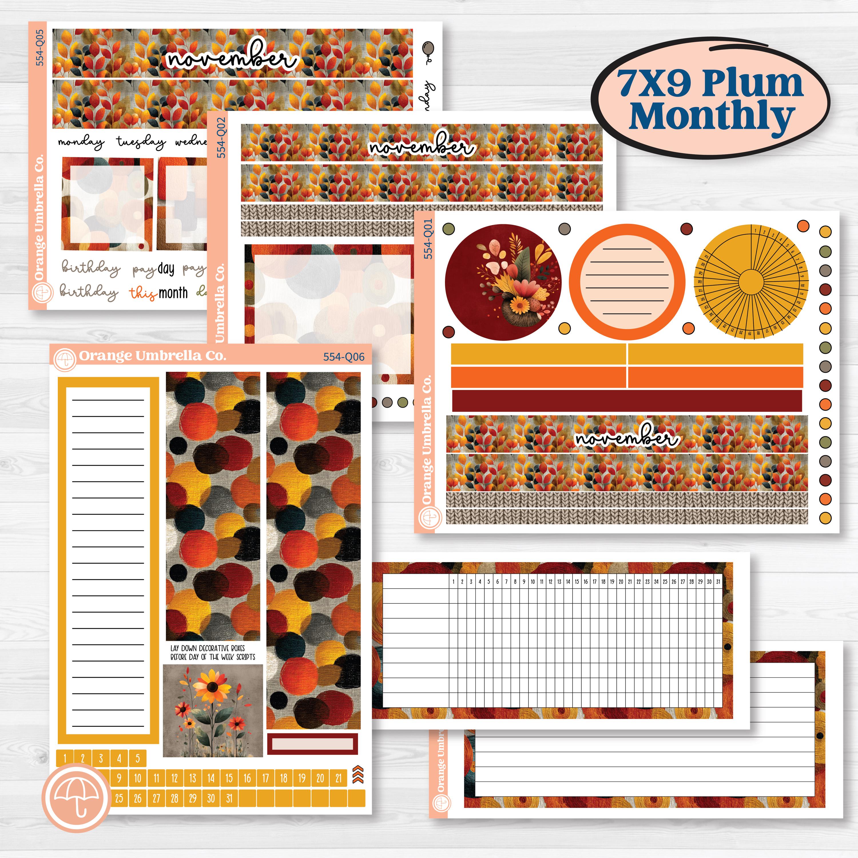 Thanksgiving Planner Kit | 7x9 Plum Monthly & Dashboard Planner Kit Stickers | Gather In Gratitude | KIT-554-Q