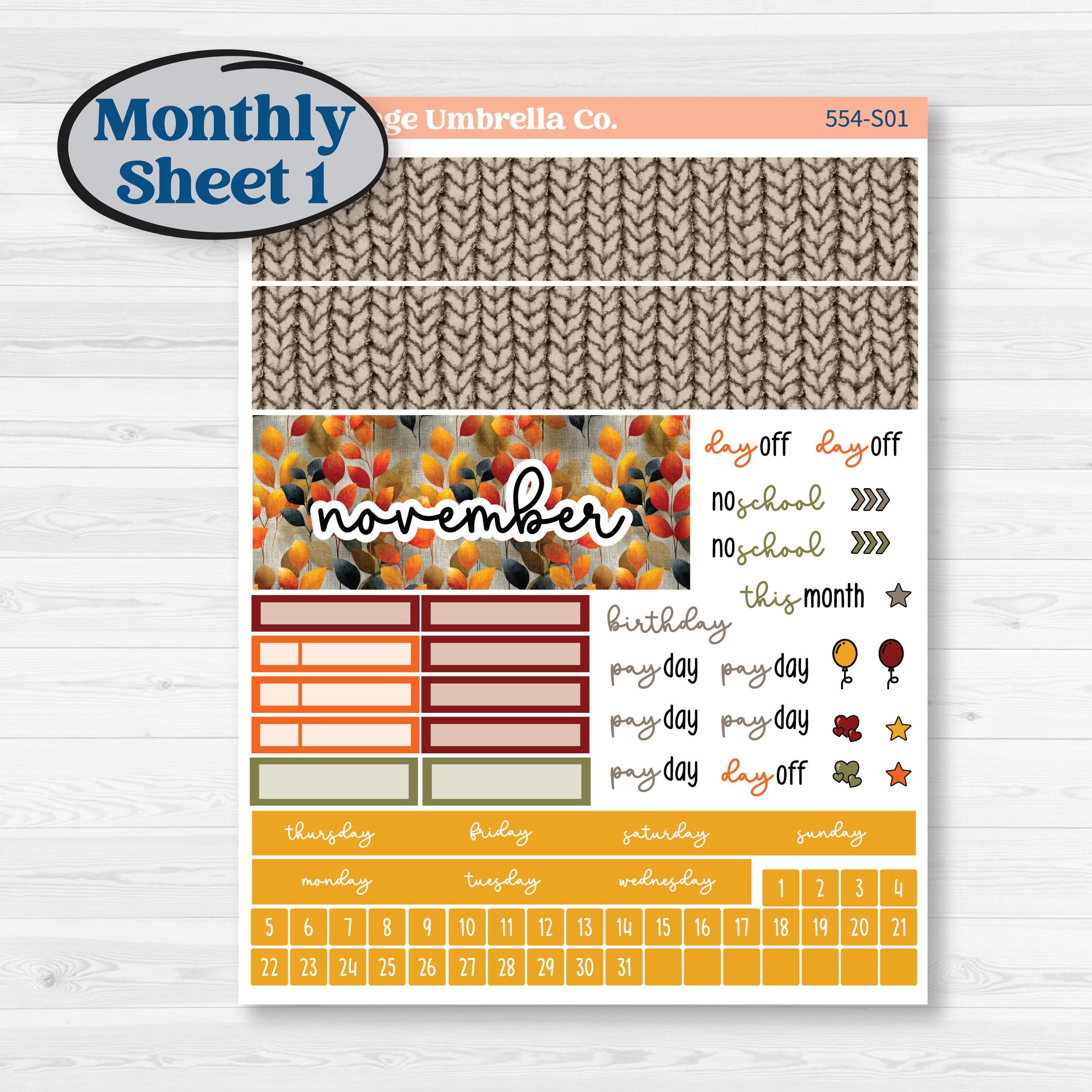 Thanksgiving Planner Kit | Hobonichi Cousin Monthly Planner Kit Stickers | Gather In Gratitude | KIT-554-S