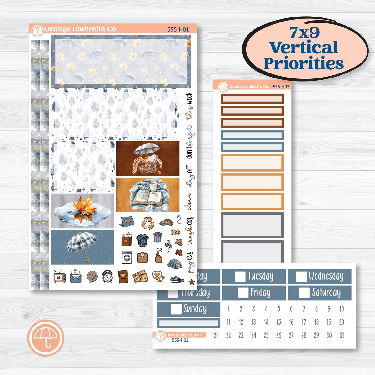 Reading Planner Kit | Plum Vertical Priorities 7x9 Planner Kit Stickers | Reading Weather | KIT-555-H