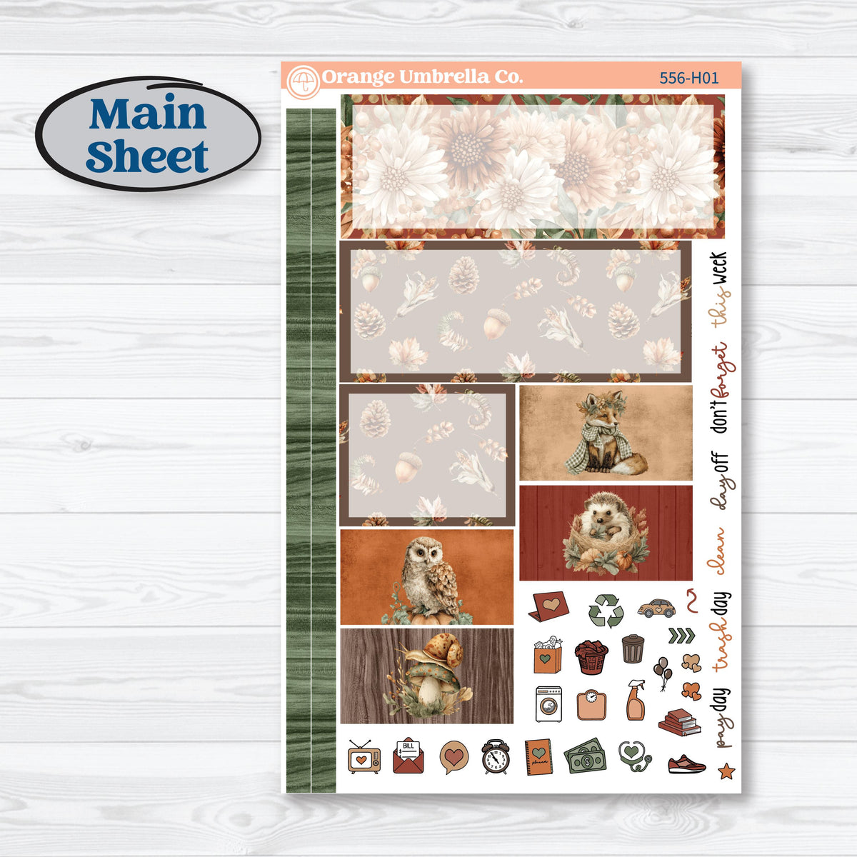 Woodland Animal Kit | Plum Vertical Priorities 7x9 Planner Kit Stickers | Woodland Zoo | KIT-556-H