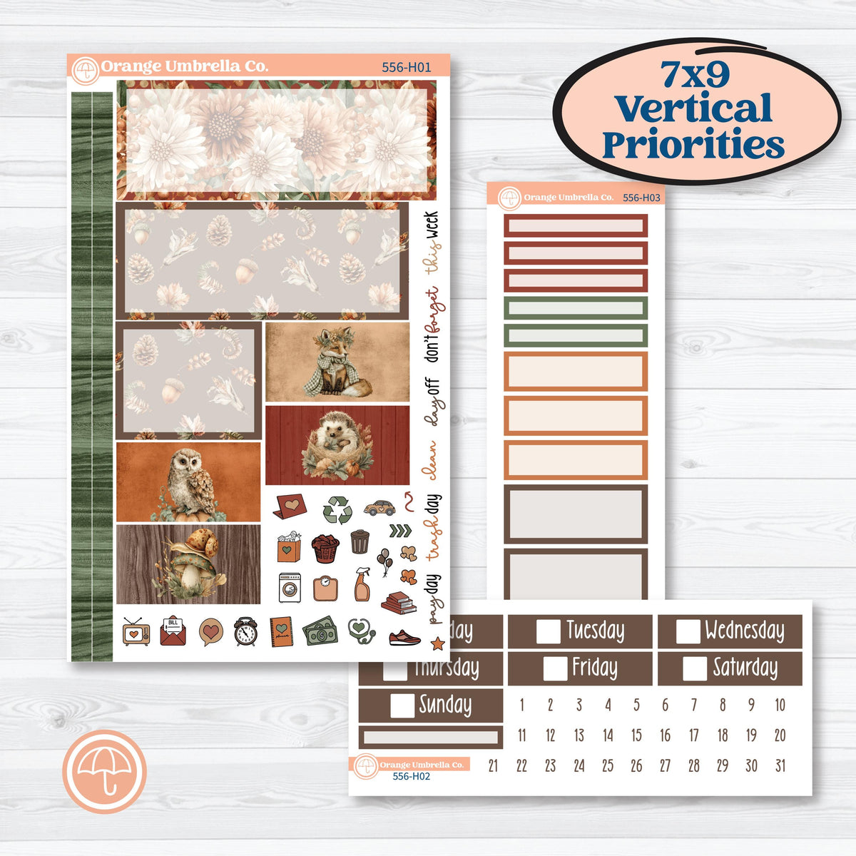 Woodland Animal Kit | Plum Vertical Priorities 7x9 Planner Kit Stickers | Woodland Zoo | KIT-556-H