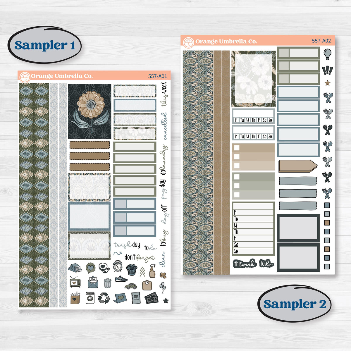 Blue Floral Kit | Weekly Sticker Kit for Vertical Planners like Erin Condren | Sagebrush & Ice | KIT-557-A