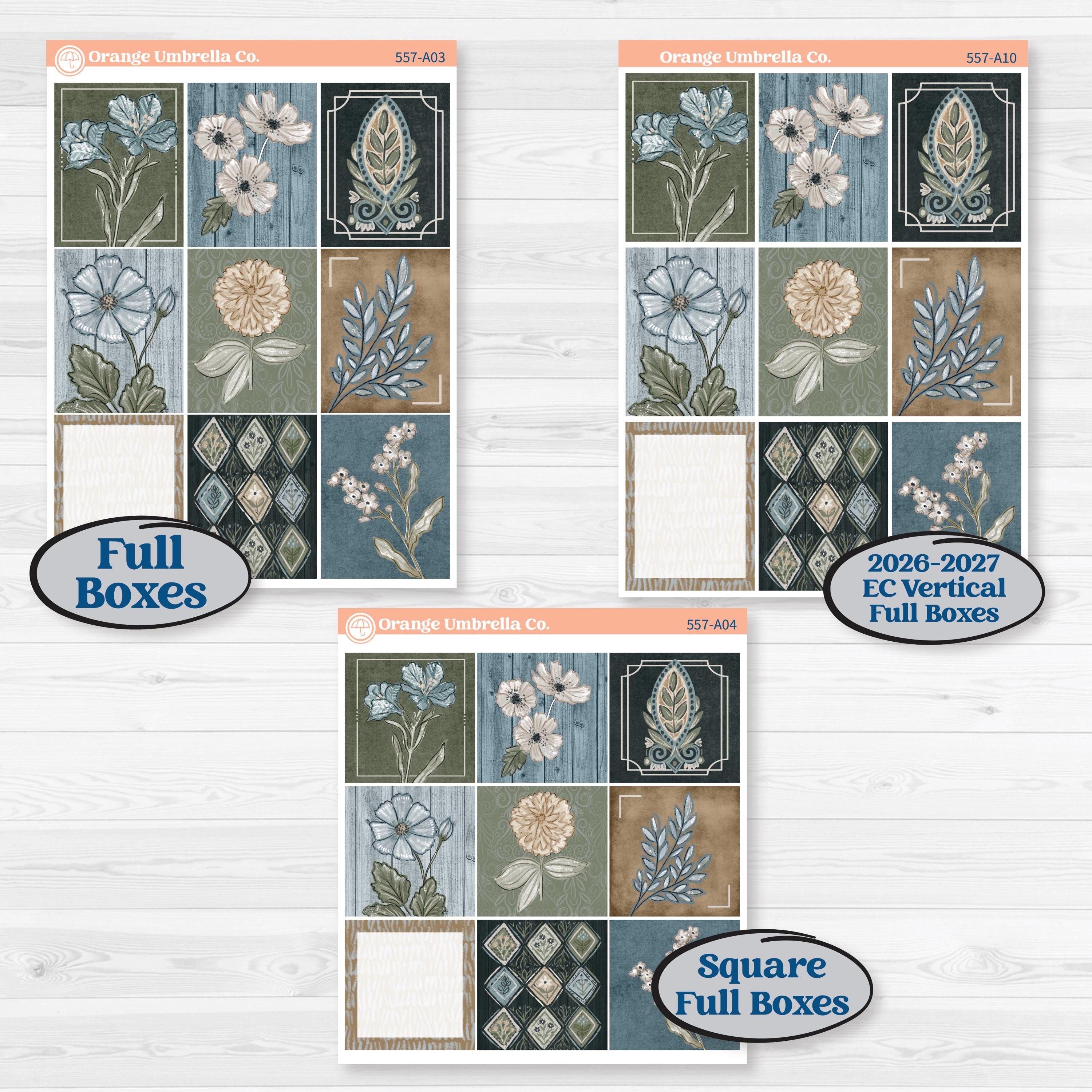 Blue Floral Kit | Weekly Sticker Kit for Vertical Planners like Erin Condren | Sagebrush & Ice | KIT-557-A