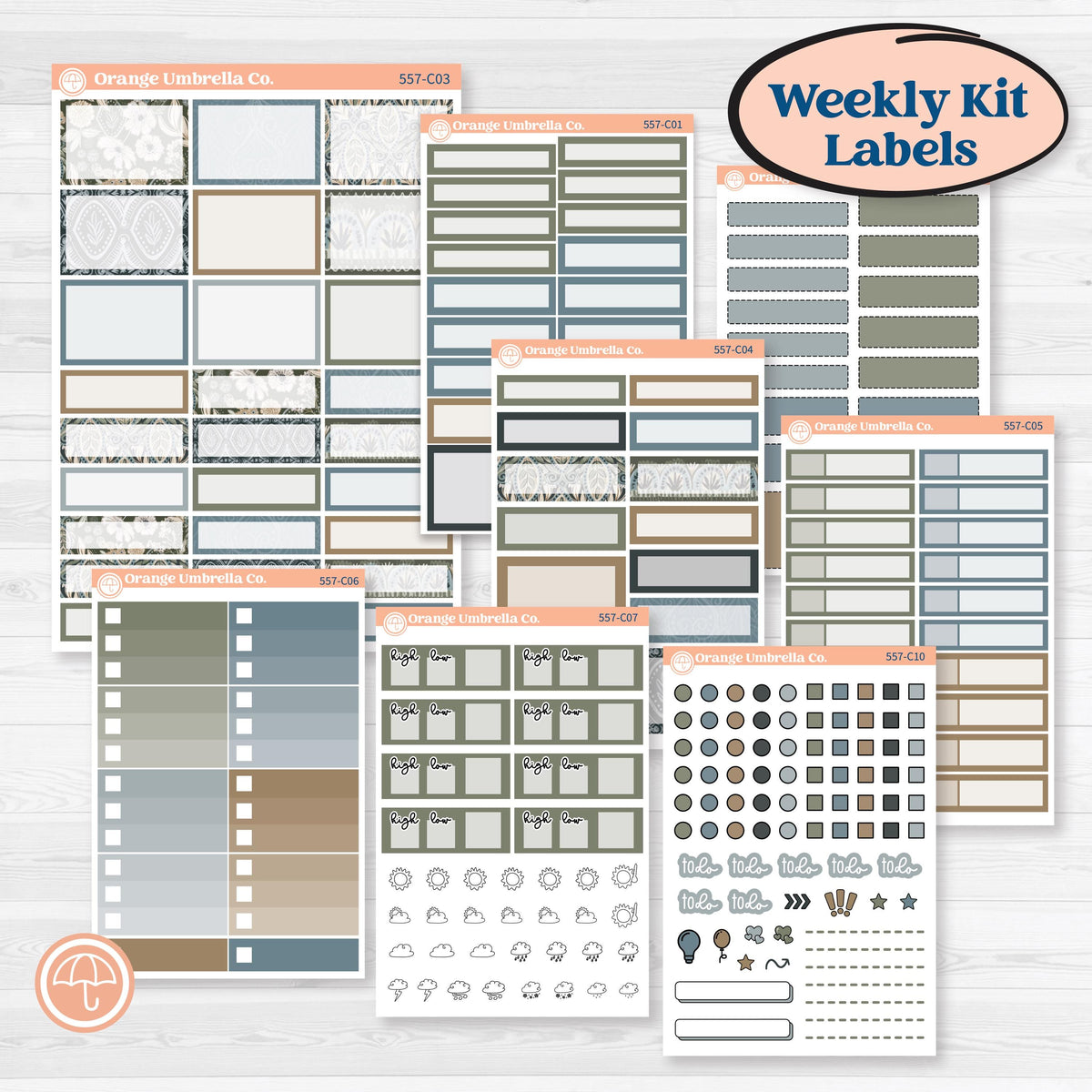Blue Floral Kit | Weekly Add-On Labels Planner Kit Stickers | Sagebrush & Ice | KIT-557-C