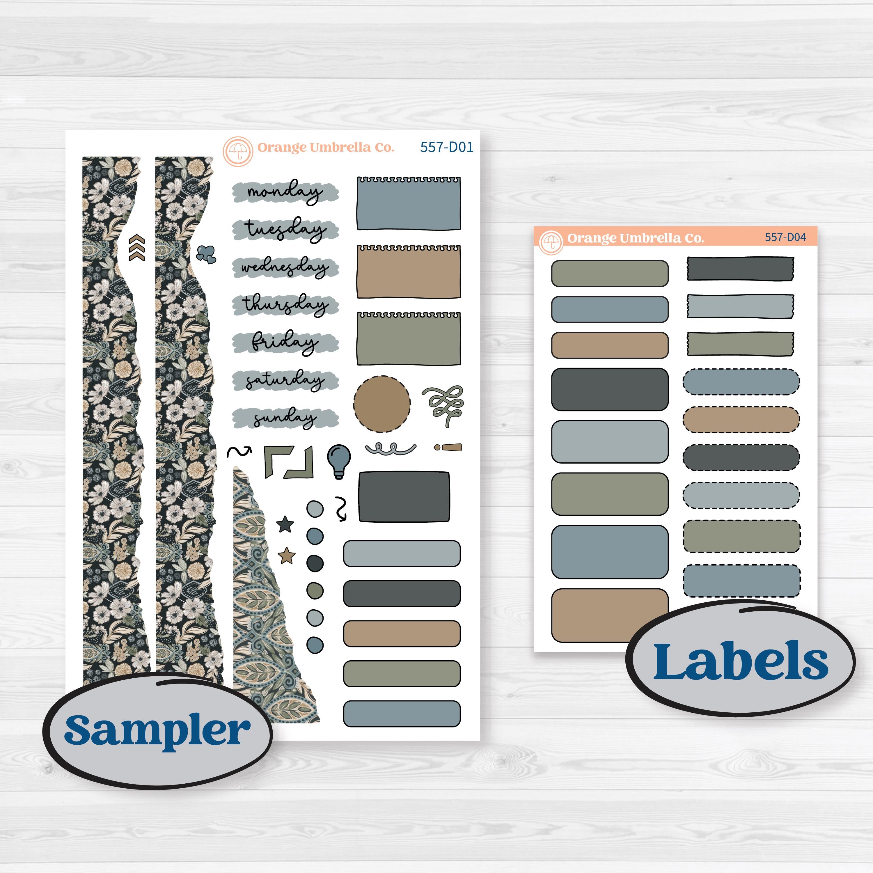 Blue Floral Kit | Journaling or Scrapbooking Kit | Creative Junk Journal Planner Stickers | Sagebrush & Ice | KIT-557-D