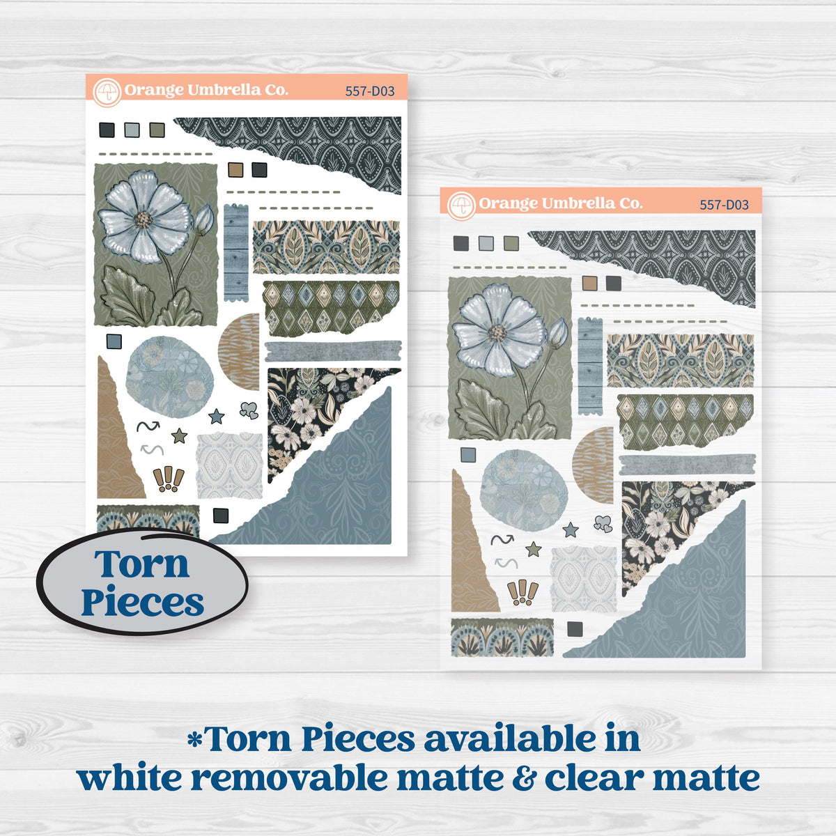 Blue Floral Kit | Journaling or Scrapbooking Kit | Creative Junk Journal Planner Stickers | Sagebrush & Ice | KIT-557-D