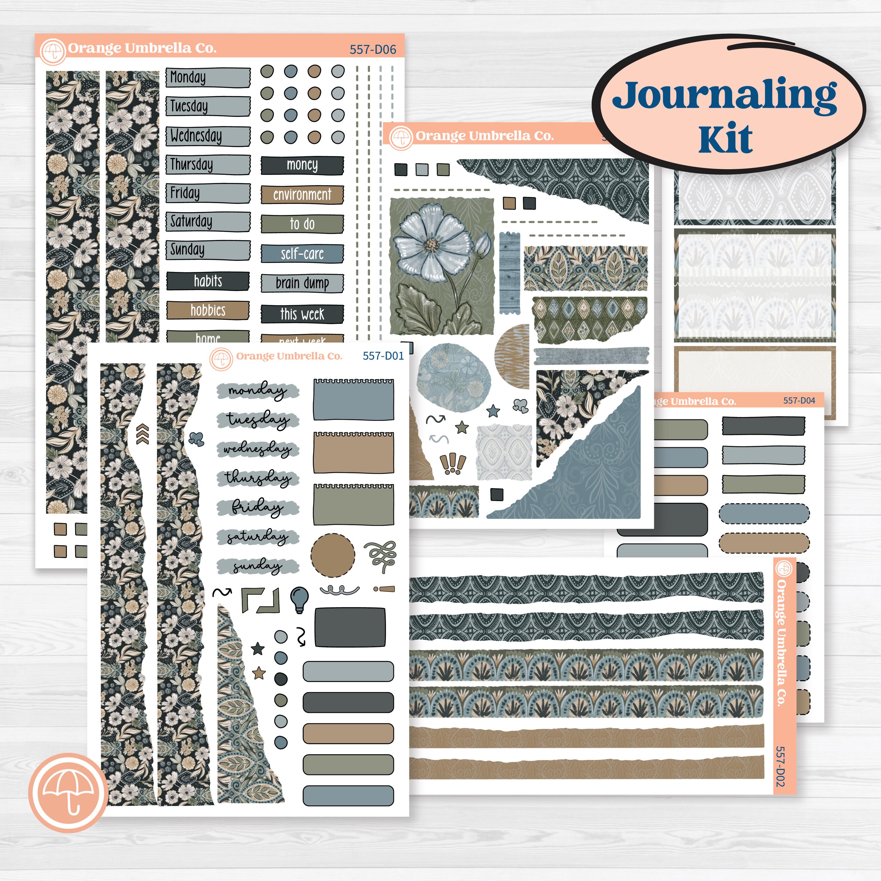 Blue Floral Kit | Journaling or Scrapbooking Kit | Creative Junk Journal Planner Stickers | Sagebrush & Ice | KIT-557-D