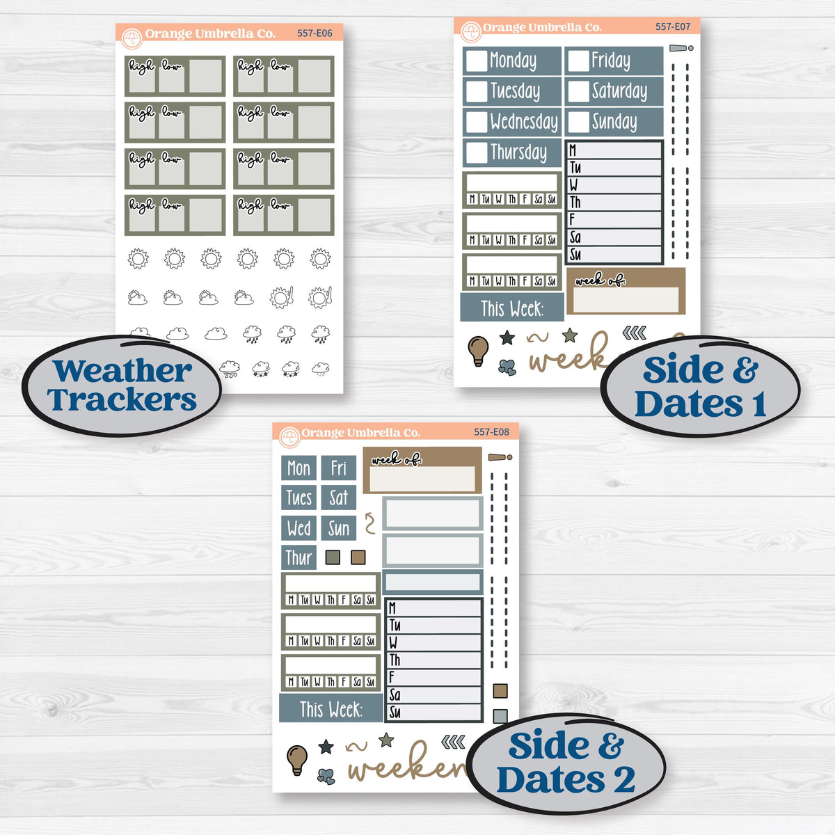 Blue Floral Kit | Hobonichi Cousin Weekly Daily Planner Kit Stickers | Sagebrush & Ice | KIT-557-E