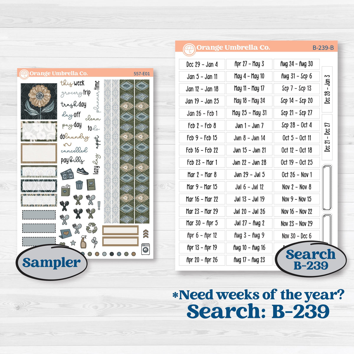 Blue Floral Kit | Hobonichi Cousin Weekly Daily Planner Kit Stickers | Sagebrush & Ice | KIT-557-E