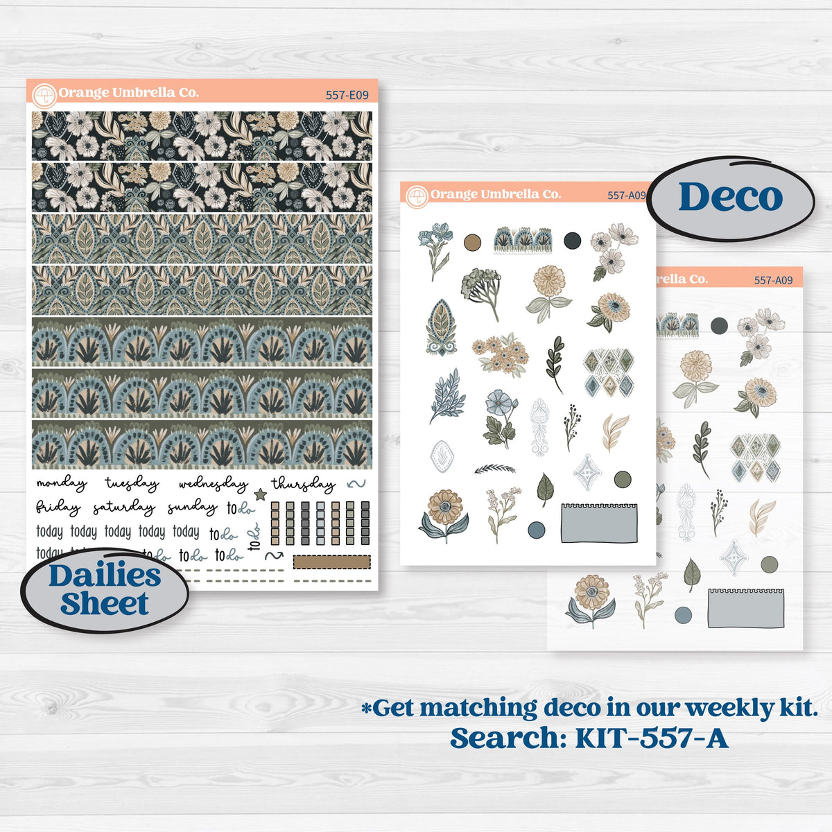 Blue Floral Kit | Hobonichi Cousin Weekly Daily Planner Kit Stickers | Sagebrush & Ice | KIT-557-E
