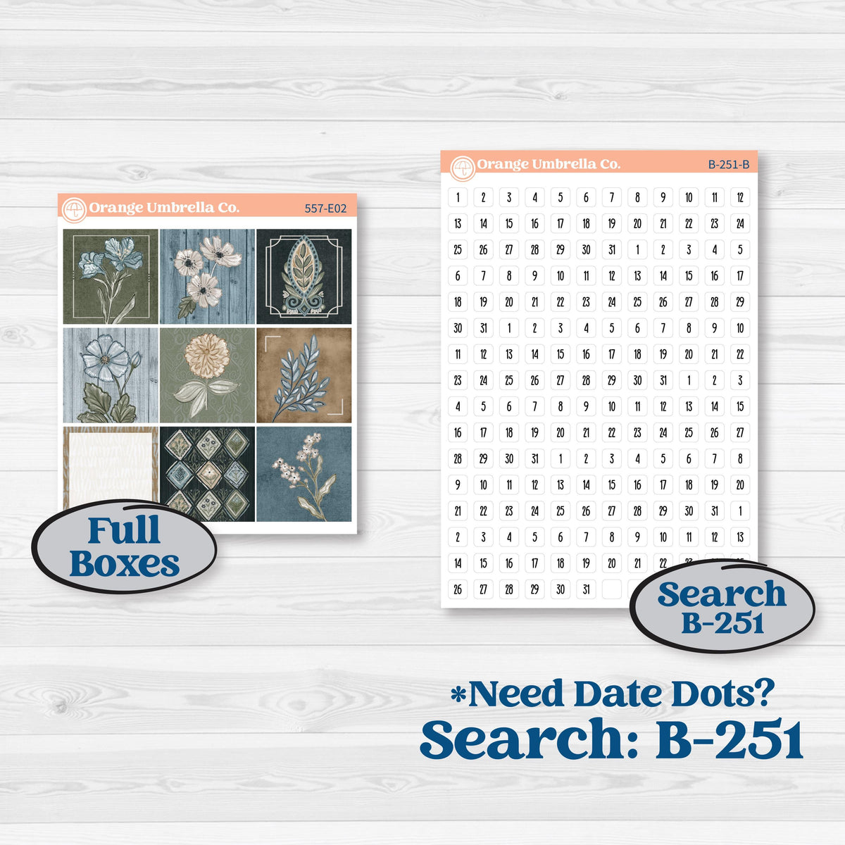 Blue Floral Kit | Hobonichi Cousin Weekly Daily Planner Kit Stickers | Sagebrush & Ice | KIT-557-E