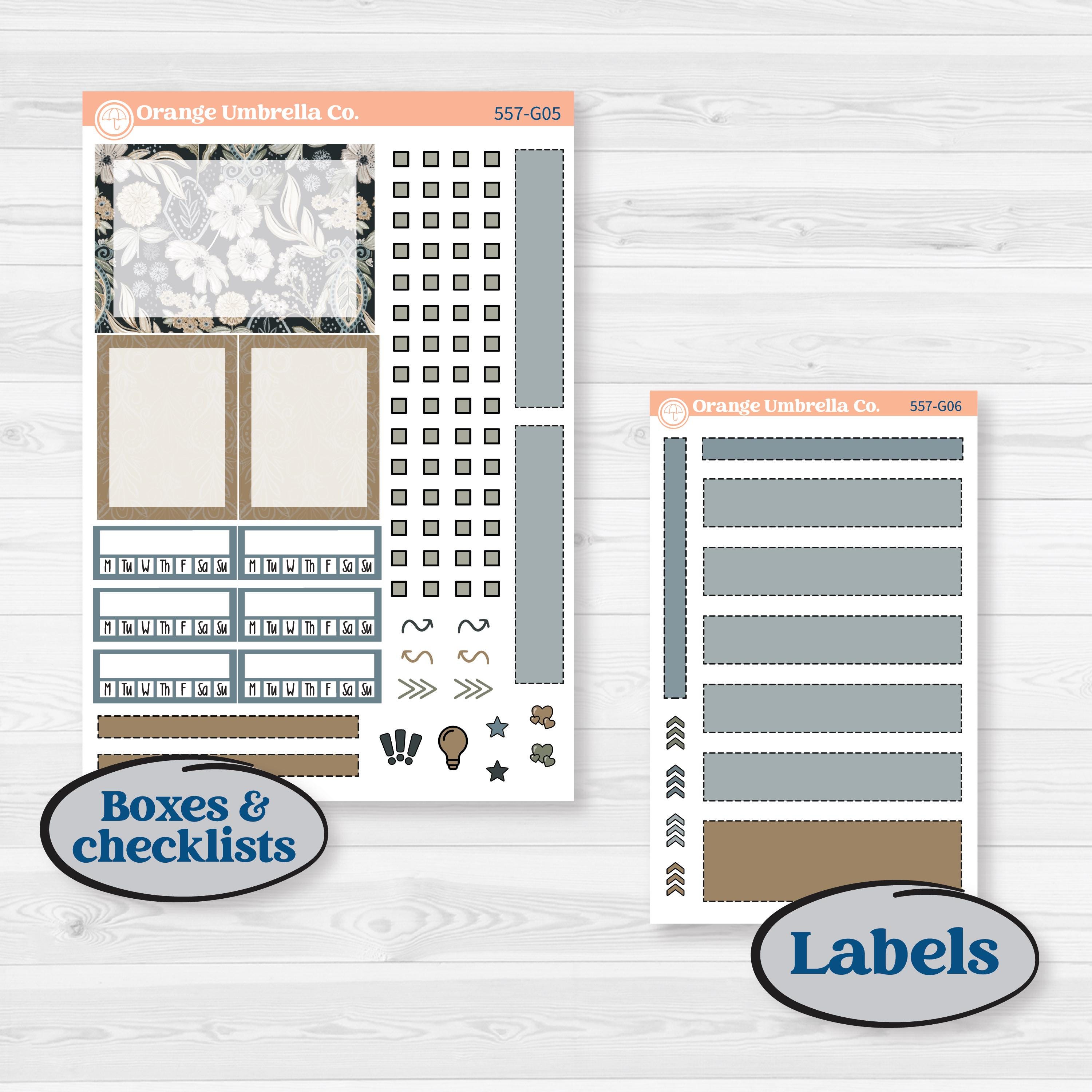 Blue Floral Kit | Erin Condren A5 Weekly Dashboard Planner Kit Stickers | Sagebrush & Ice | KIT-557-G4