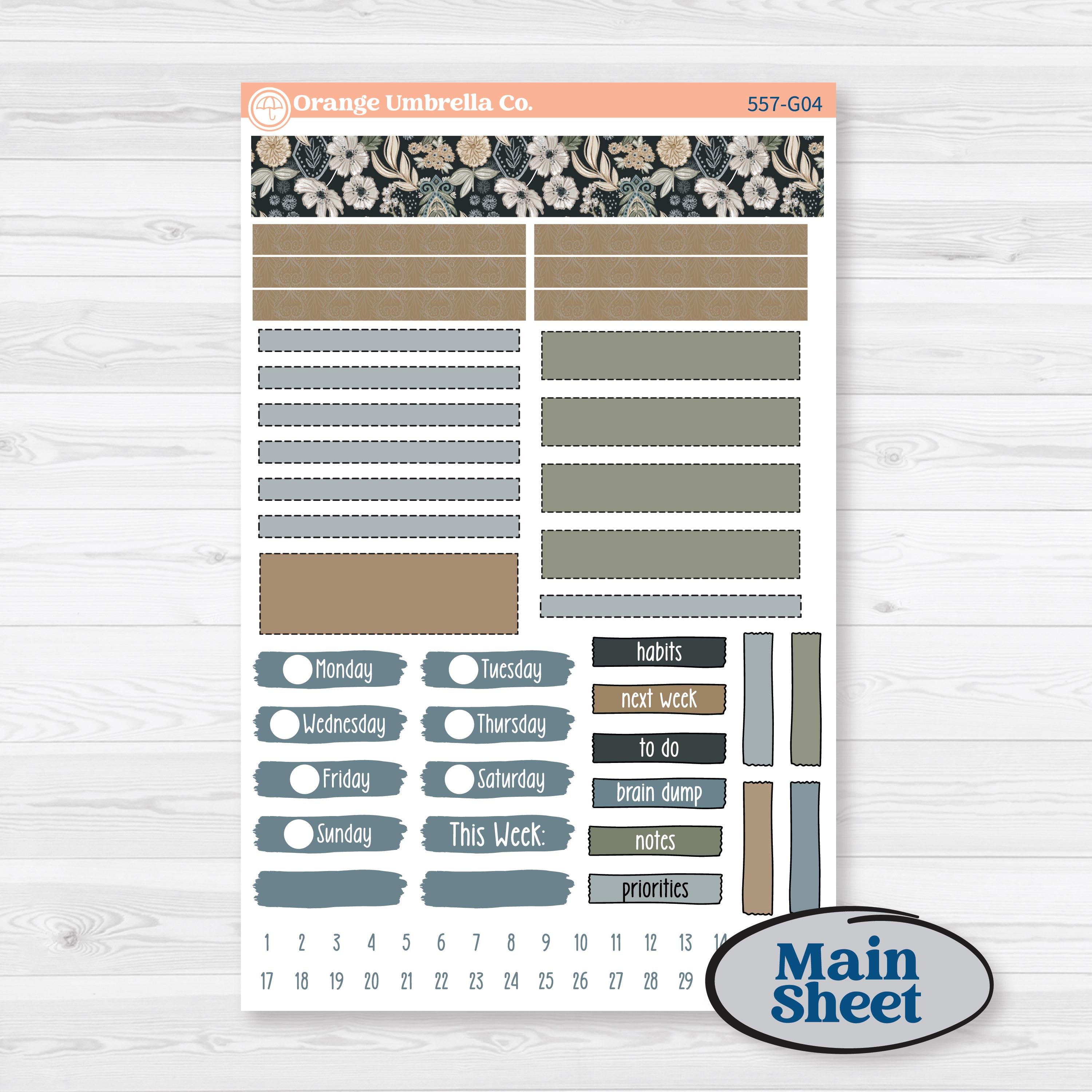 Blue Floral Kit | Erin Condren A5 Weekly Dashboard Planner Kit Stickers | Sagebrush & Ice | KIT-557-G4