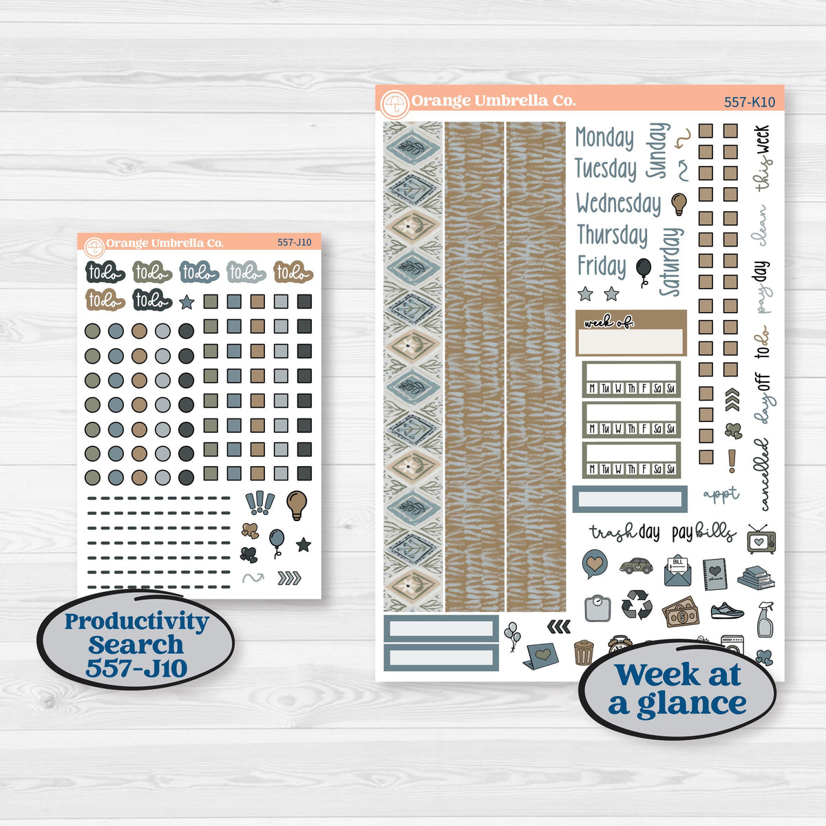 Blue Floral Kit | 7x9 Erin Condren Daily Duo Planner Kit Stickers | Sagebrush & Ice | KIT-557-K