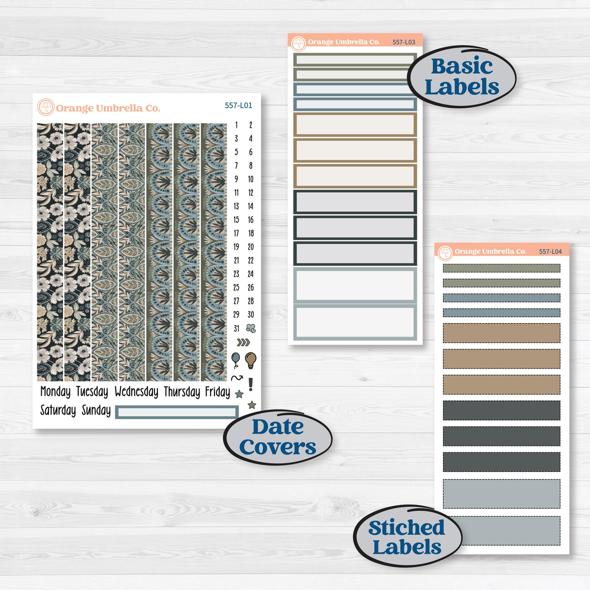 Blue Floral Kit | 7x9 Plum Daily Planner Kit Stickers | Sagebrush & Ice | KIT-557-L
