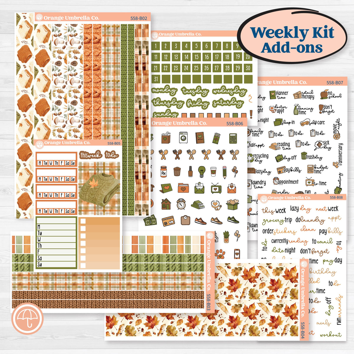 Autumn Sweater Weather Kit | Weekly Add-On Planner Kit Stickers | Soft Sweaters | KIT-558-B