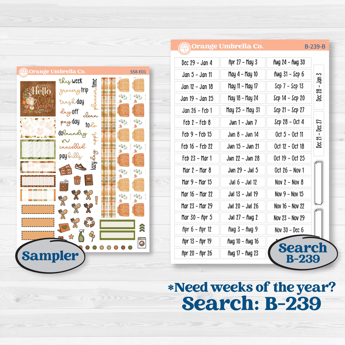 Autumn Sweater Weather Kit | Hobonichi Cousin Weekly & Daily Planner Kit Stickers | Soft Sweaters | KIT-558-E