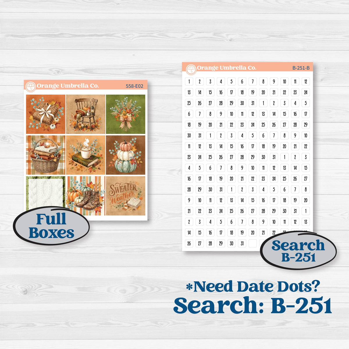Autumn Sweater Weather Kit | Hobonichi Cousin Weekly & Daily Planner Kit Stickers | Soft Sweaters | KIT-558-E