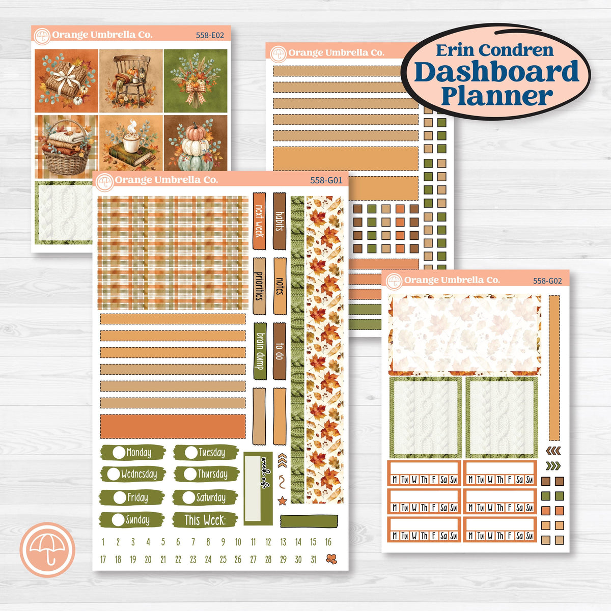 Autumn Sweater Weather Kit | Erin Condren 7x9 Weekly Dashboard Planner Kit Stickers | Soft Sweaters | KIT-558-G