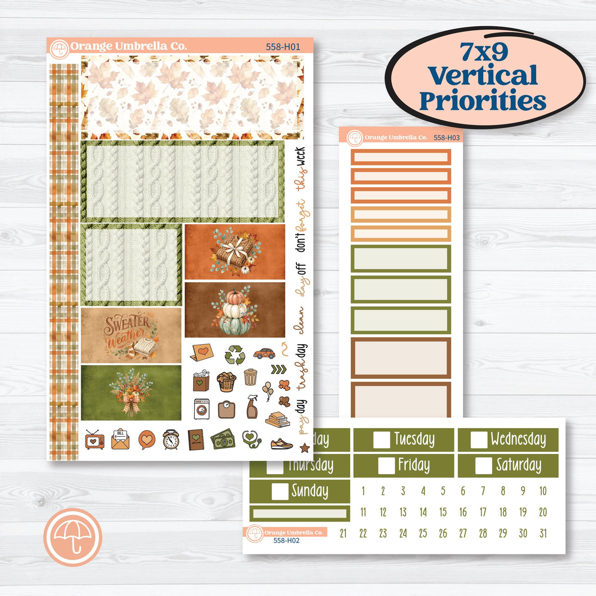 Autumn Sweater Weather Kit | Plum Vertical Priorities 7x9 Planner Kit Stickers | Soft Sweaters | KIT-558-H