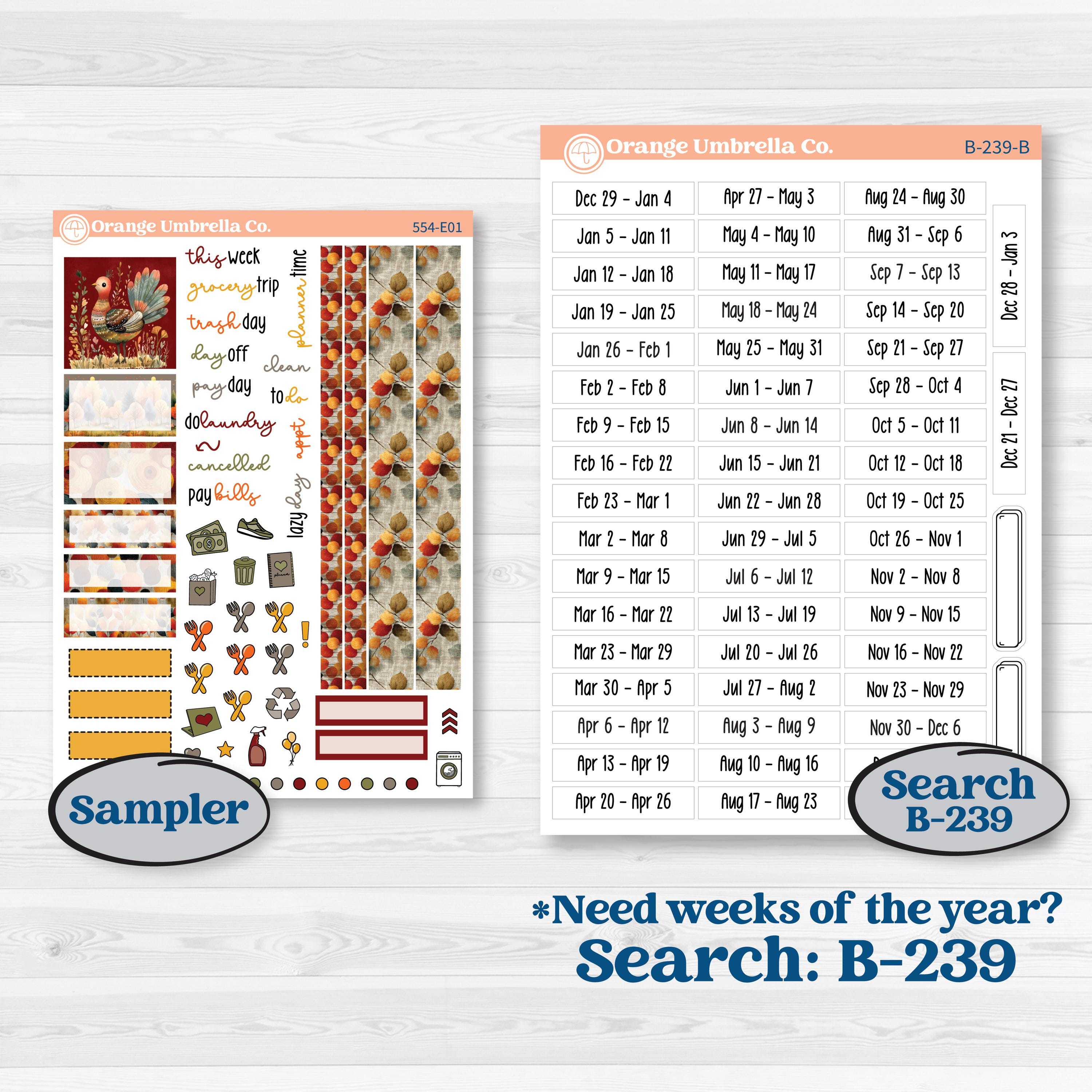 Thanksgiving Planner Kit | Hobonichi Cousin Weekly & Daily Planner Kit Stickers | Gather In Gratitude | KIT-554-E