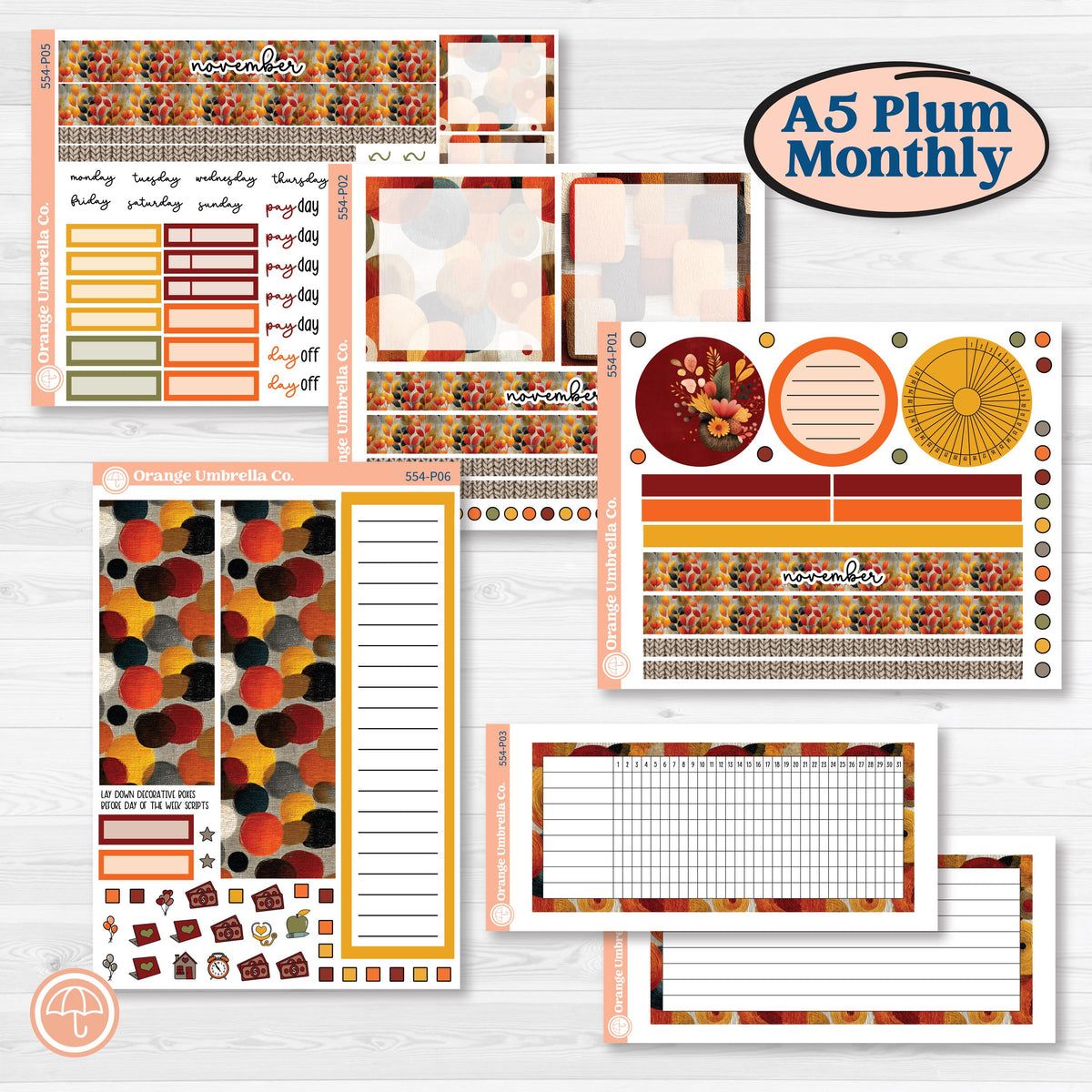 Thanksgiving Planner Kit | A5 Plum Monthly & Dashboard Planner Kit Stickers | Gather In Gratitude | KIT-554-P