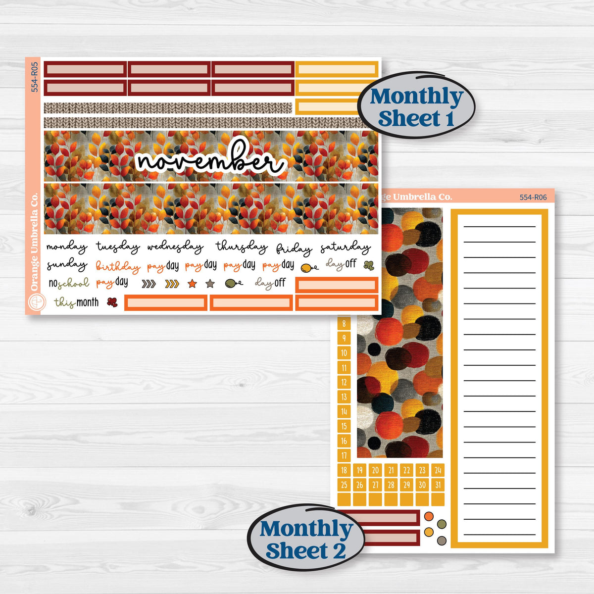 Thanksgiving Planner Kit | 8.5x11 Plum Monthly & Dashboard Planner Kit Stickers | Gather In Gratitude | KIT-554-R