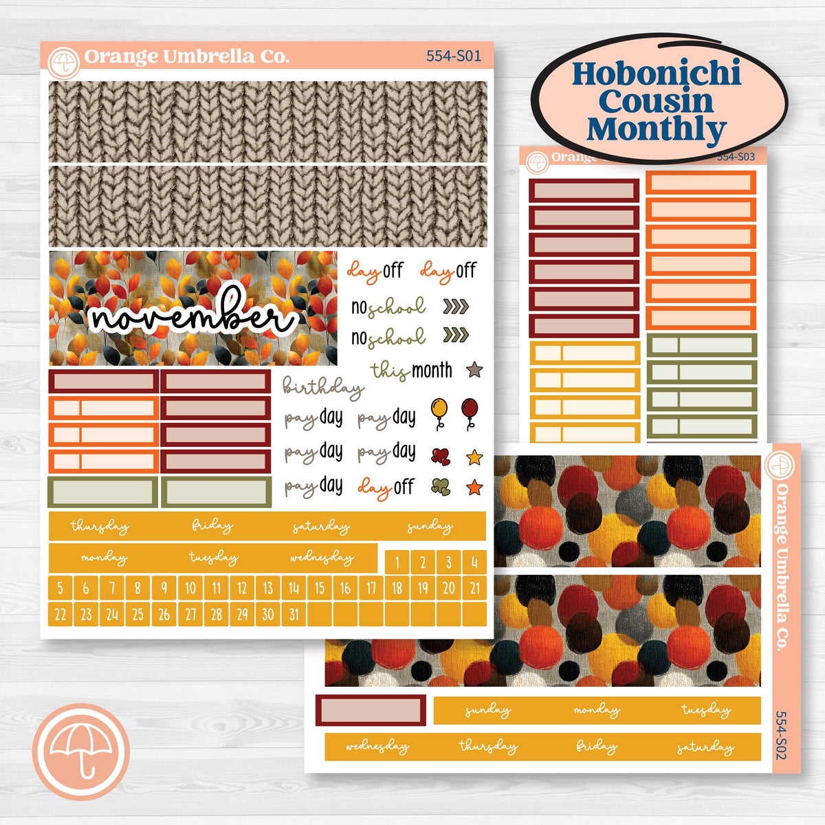 Thanksgiving Planner Kit | Hobonichi Cousin Monthly Planner Kit Stickers | Gather In Gratitude | KIT-554-S