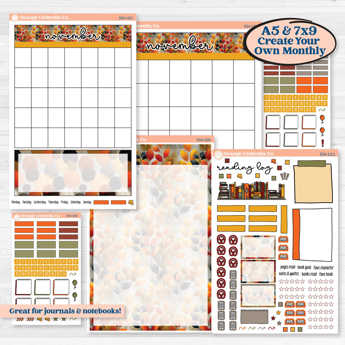 Thanksgiving Planner Kit | Create Your Own Monthly Dashboard Universal | Monthly & Reading Log Sticker Kit | Gather In Gratitude | KIT-554-U