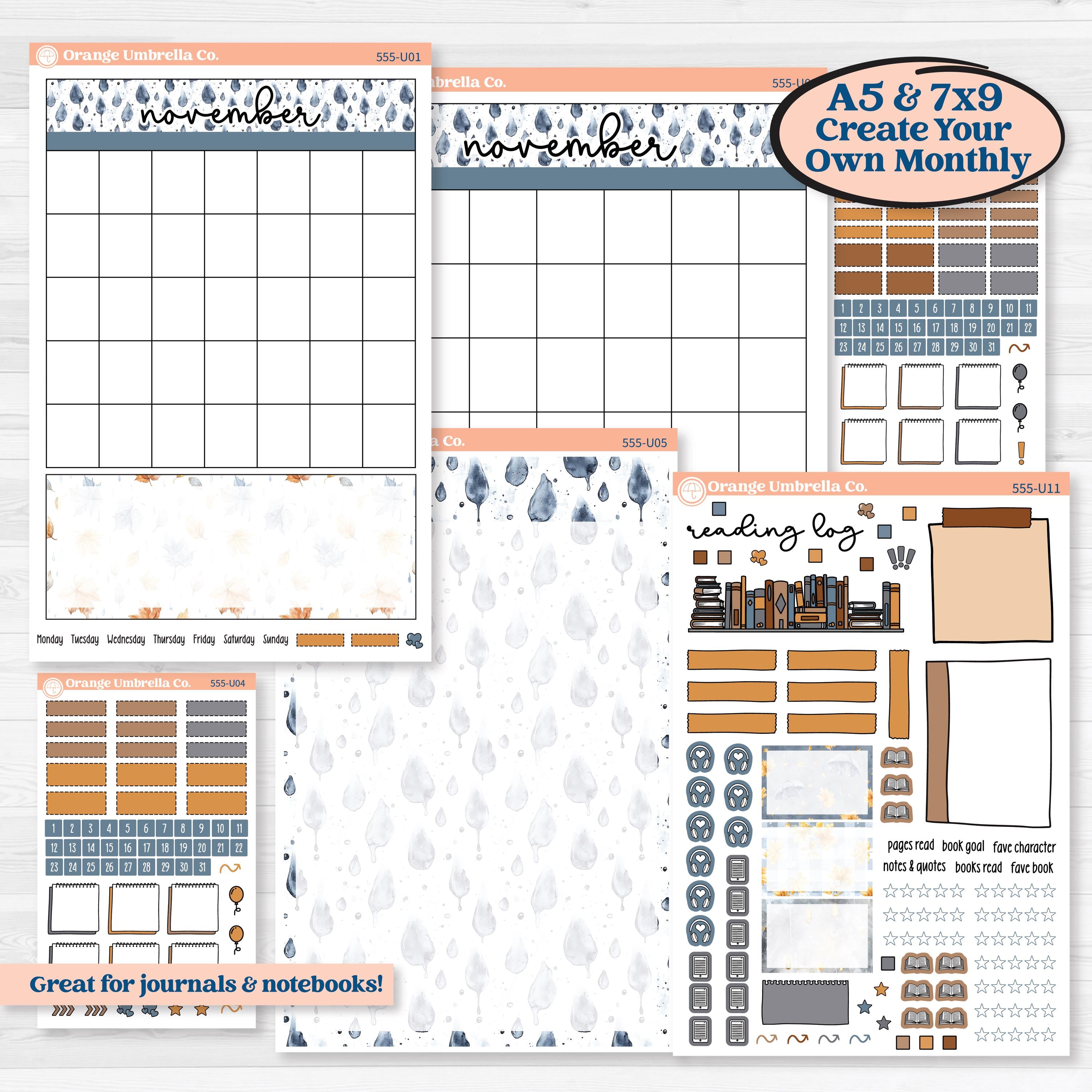 Reading Planner Kit | A5 or 7x9 Create Your Own Monthly Universal | Monthly & Reading Log Sticker Kit | Reading Weather | KIT-555-U