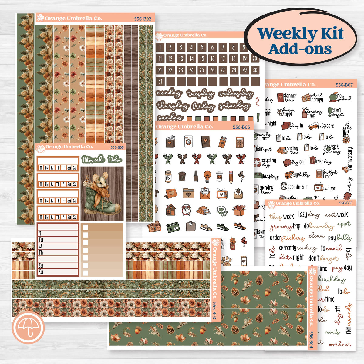 Woodland Animal Kit | Weekly Add-On Planner Kit Stickers | Woodland Zoo | KIT-556-B