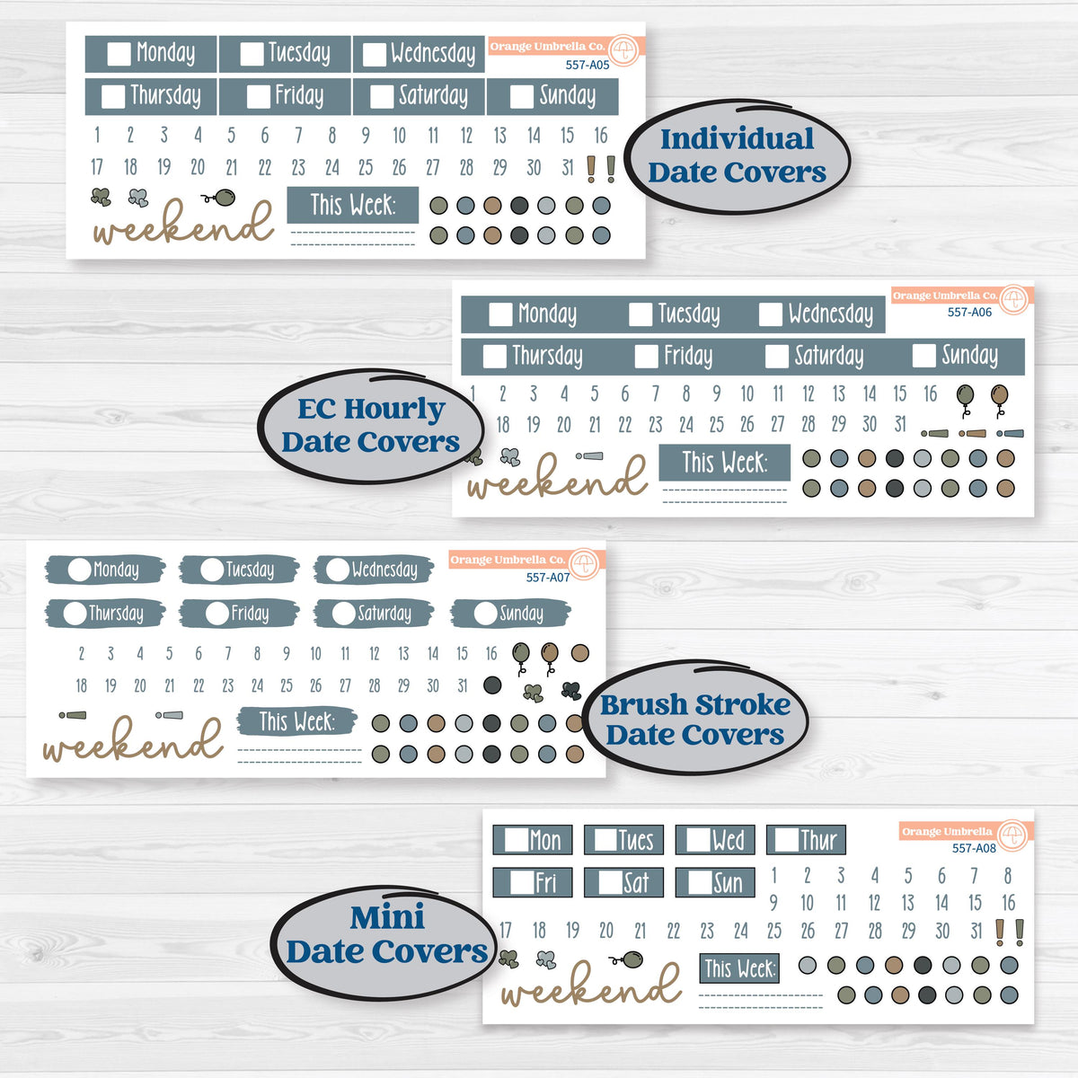 Blue Floral Kit | Weekly Sticker Kit for Vertical Planners like Erin Condren | Sagebrush & Ice | KIT-557-A
