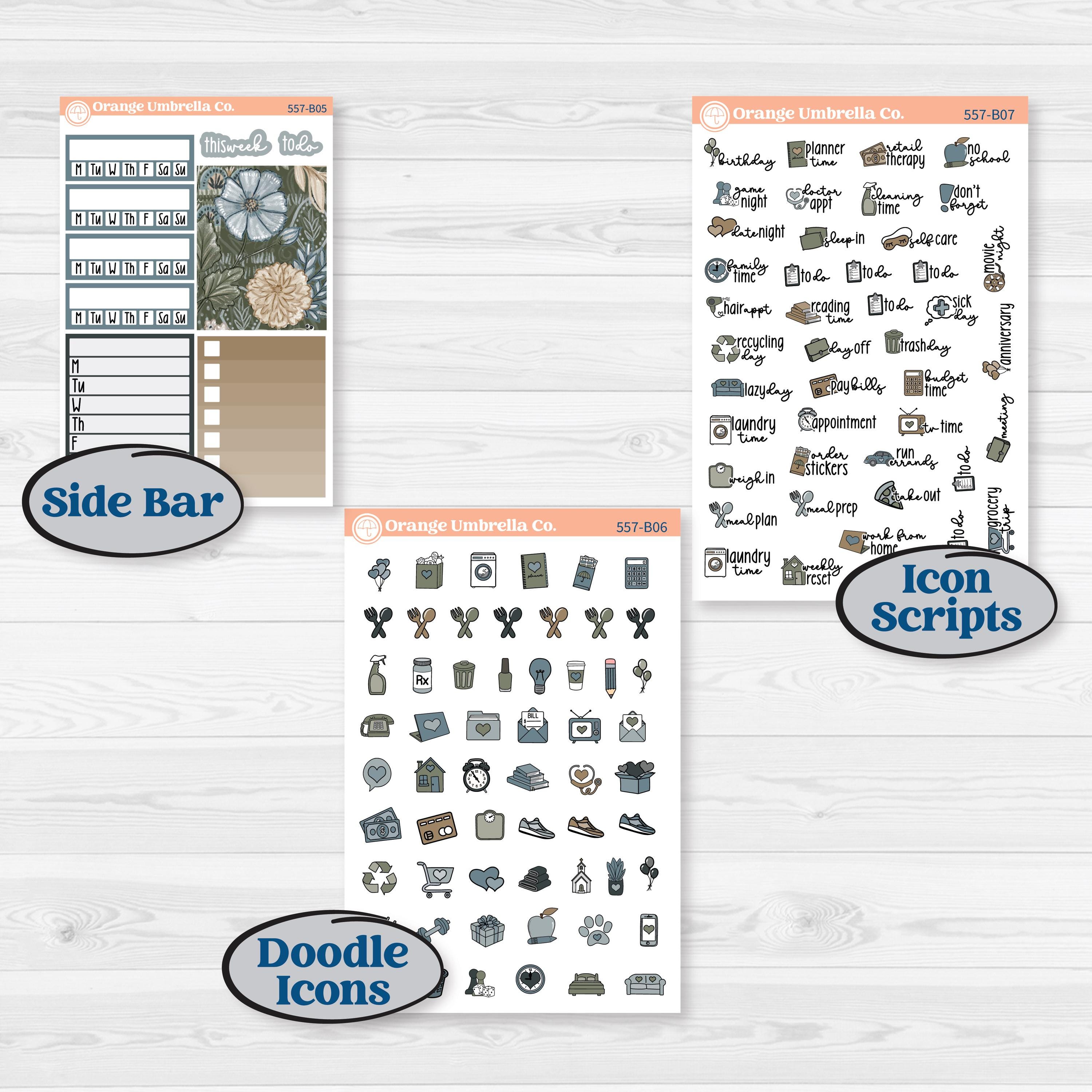 Blue Floral Kit | Weekly Add-On Planner Kit Stickers | Sagebrush & Ice | KIT-557-B
