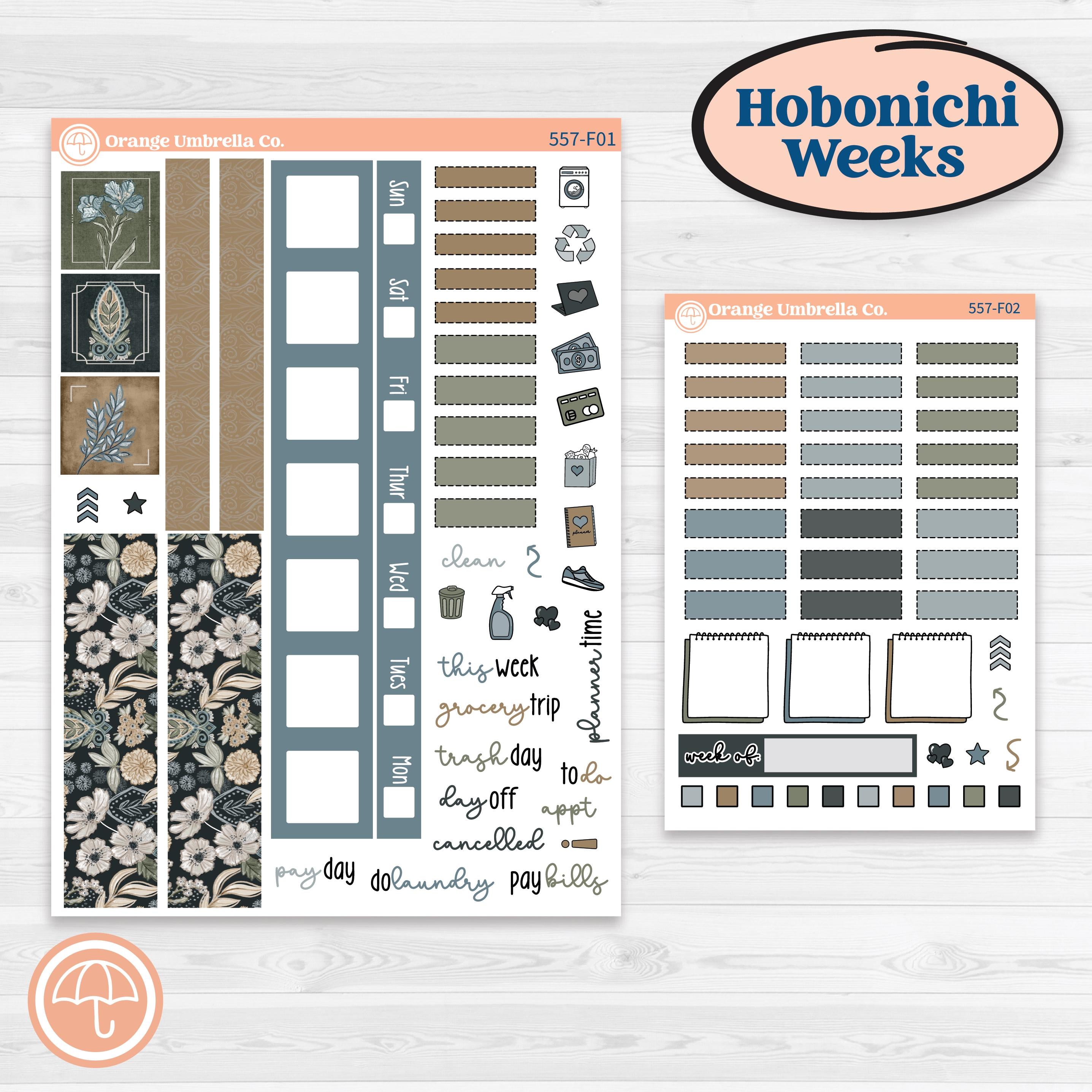 Blue Floral Kit | Hobonichi Weeks Weekly Planner Kit Stickers | Sagebrush & Ice | KIT-557-F