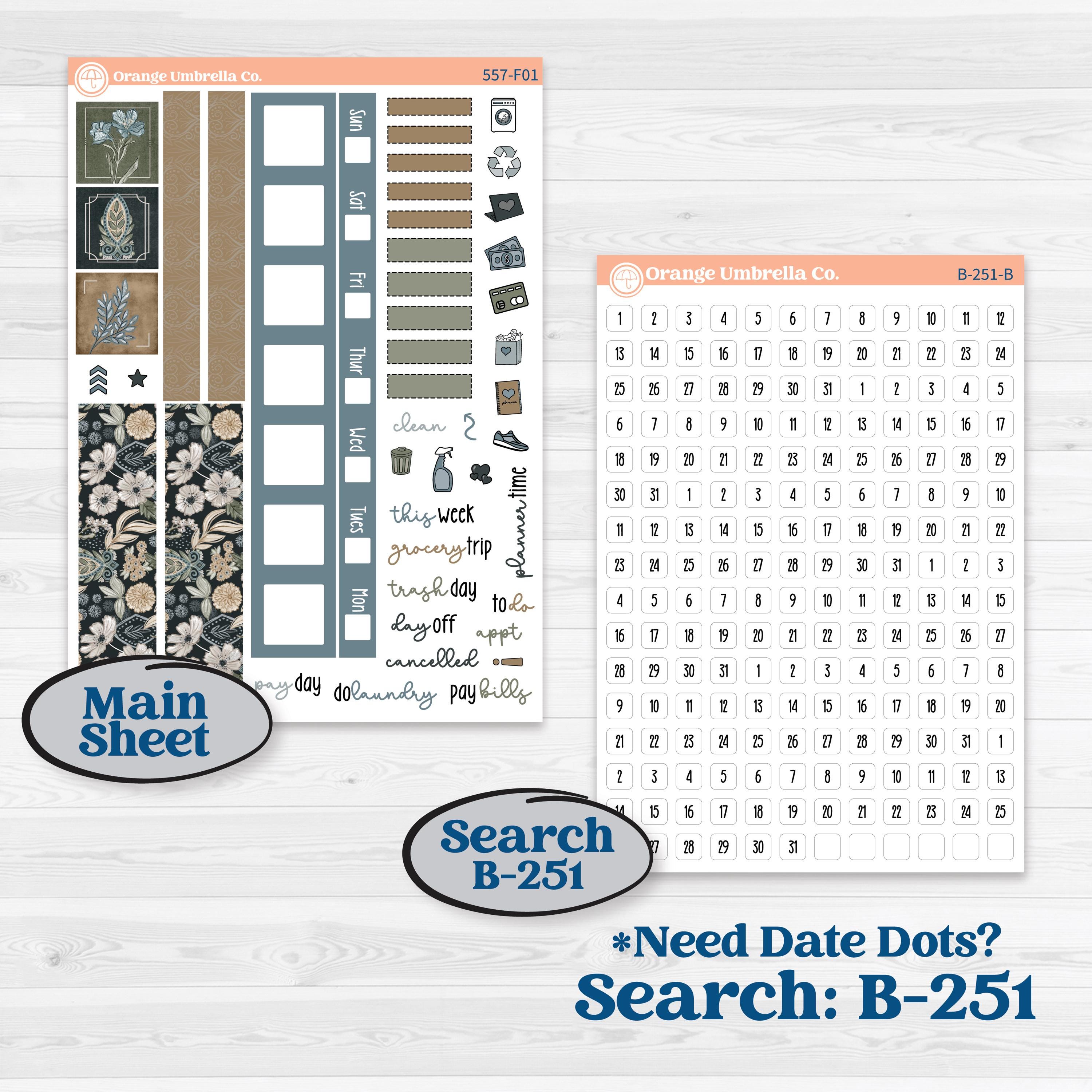 Blue Floral Kit | Hobonichi Weeks Weekly Planner Kit Stickers | Sagebrush & Ice | KIT-557-F